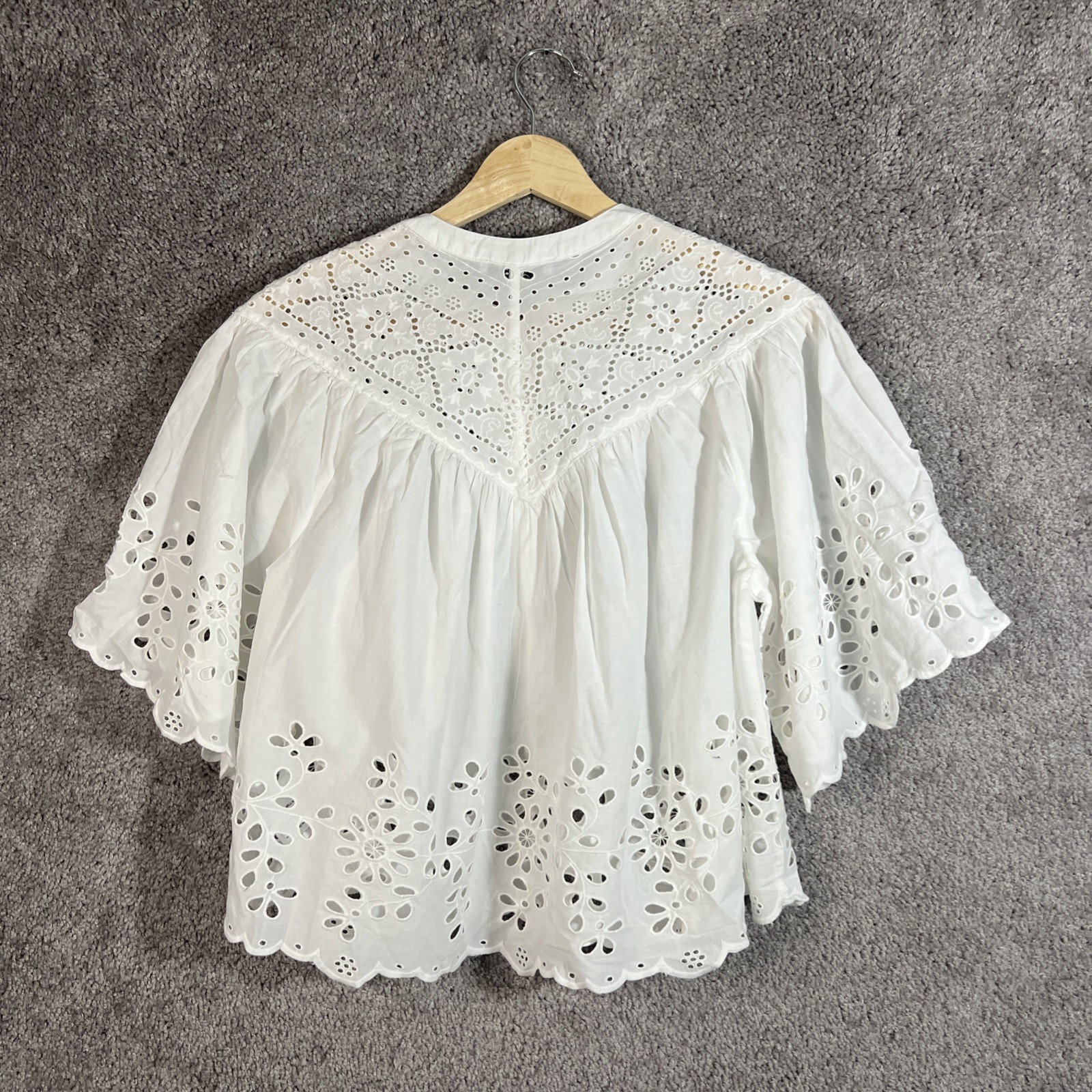 Madewell XXS White Embroidered Button Front Flutter Sleeve Womens Top Blouse