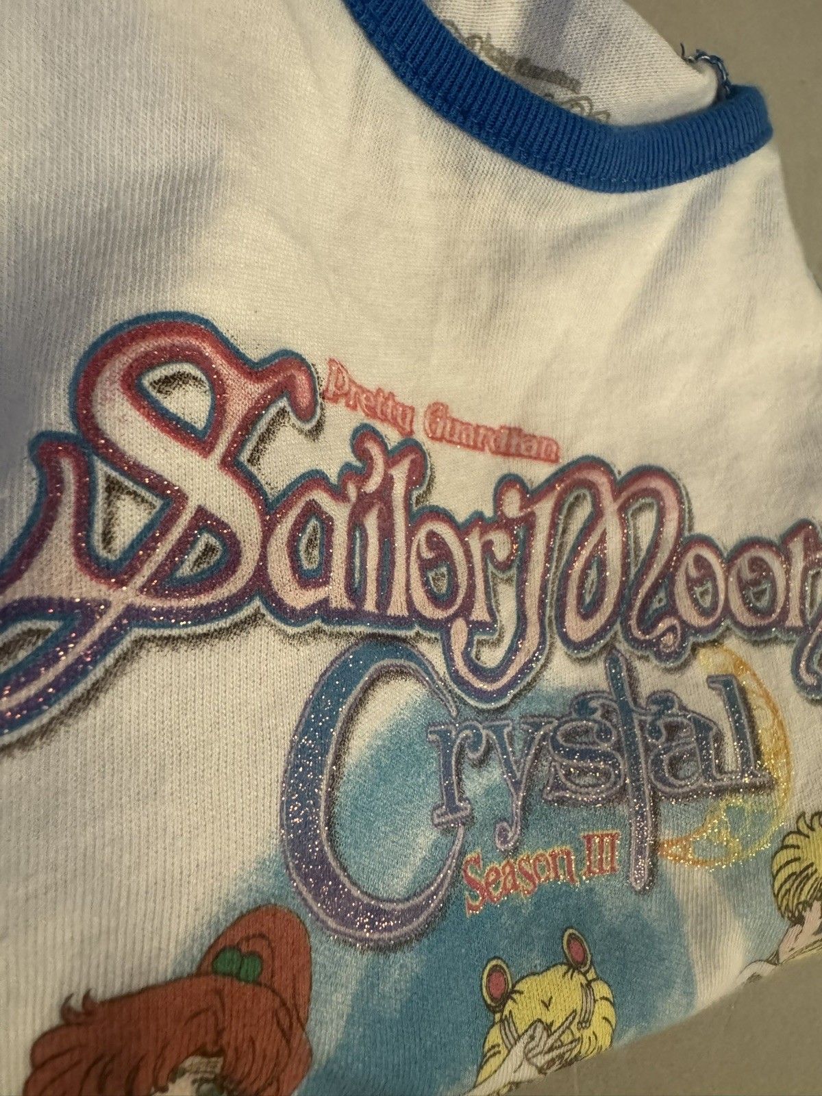 Sailor Moon Crystal Season III Baseball Tee Kawaii Anime Blue White Medium 90’s