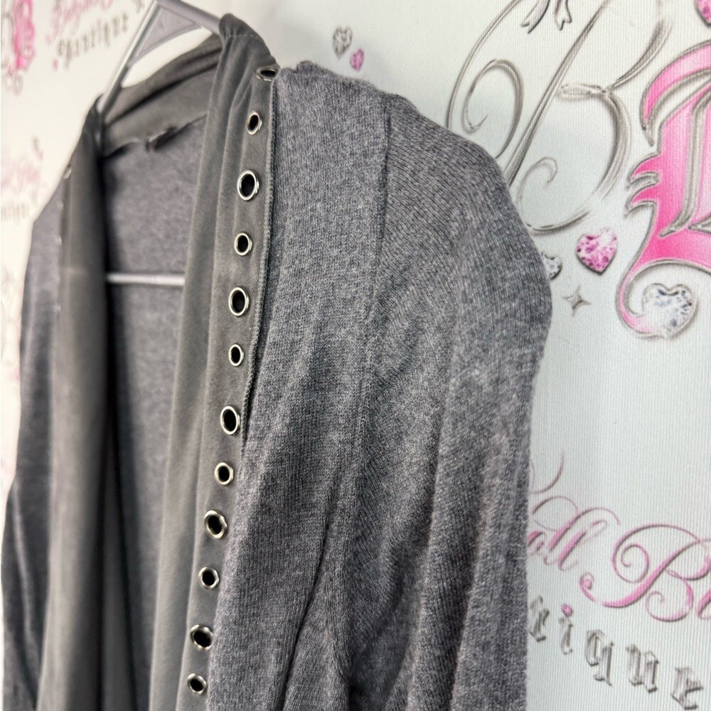 Gerry Weber sweater open front waterfall Charcoal Cardigan with Eyelet Accents