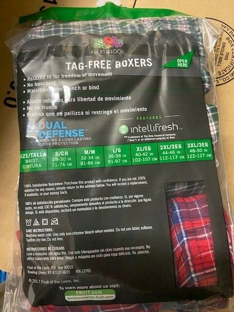 Fruit of the Loom Men’s 3-Pack Assorted Tartan Plaids Woven Boxer Shorts TagFree
