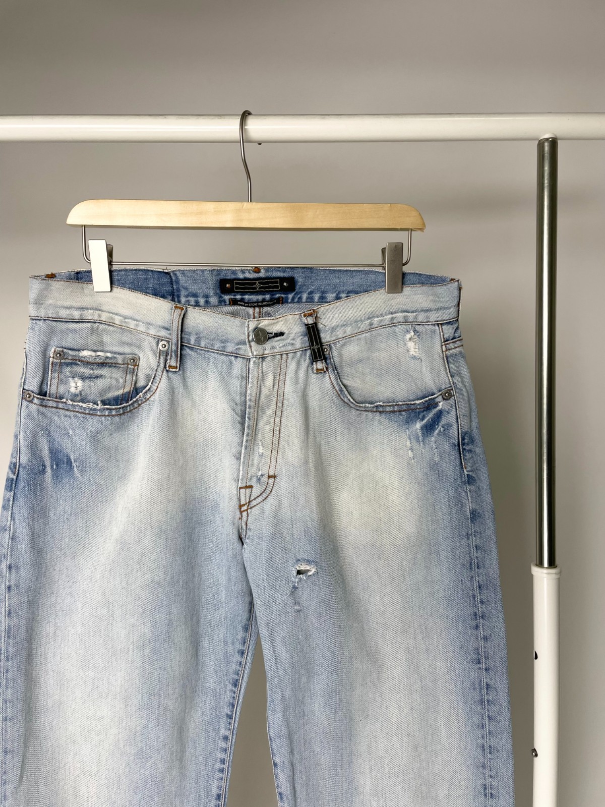 Stone Island Denim ( Size 34 ) Vintage Distressed Faded Light Blue Jeans Pants
