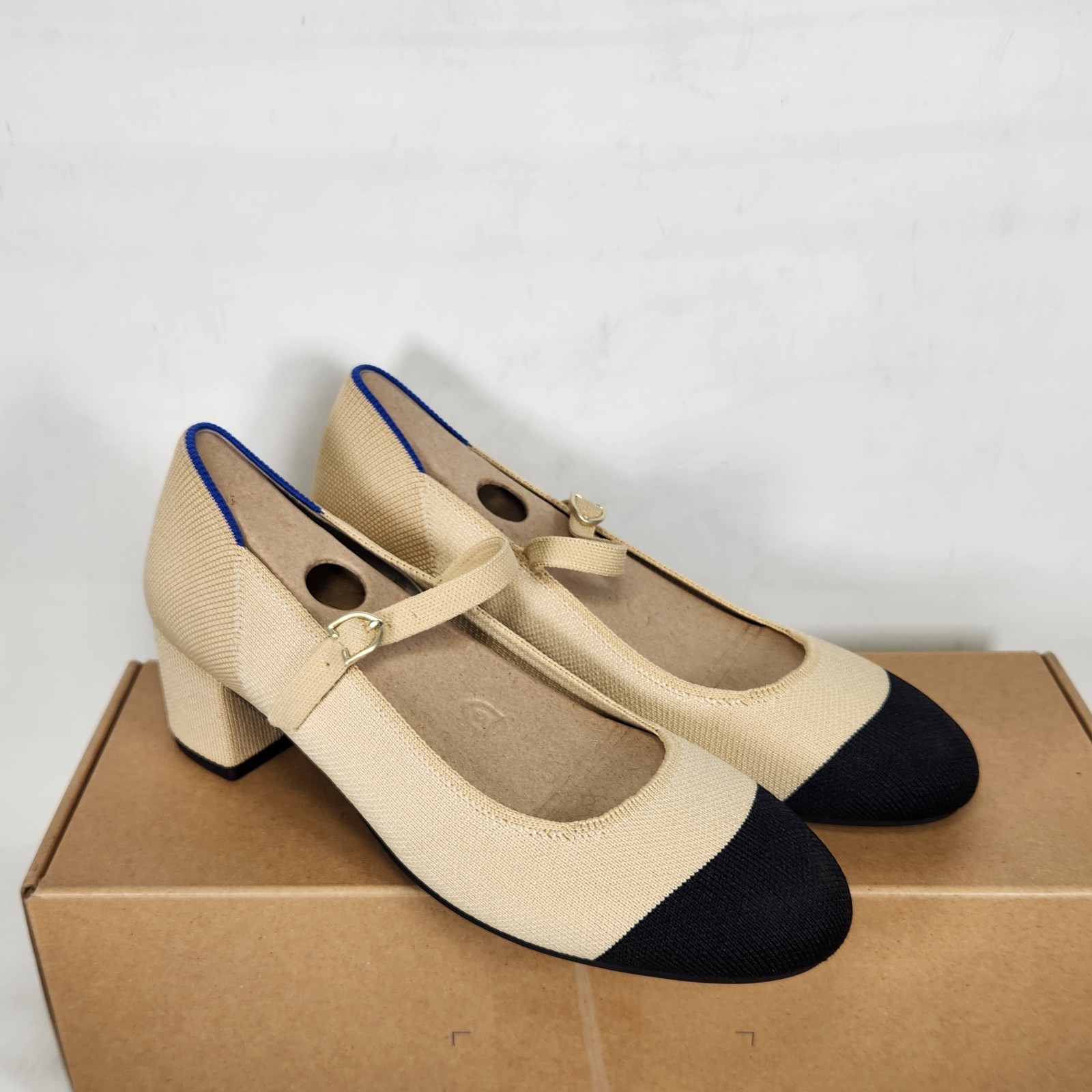 Size 7.5 – Rothys The Mary Jane Heel – Cream Captoe