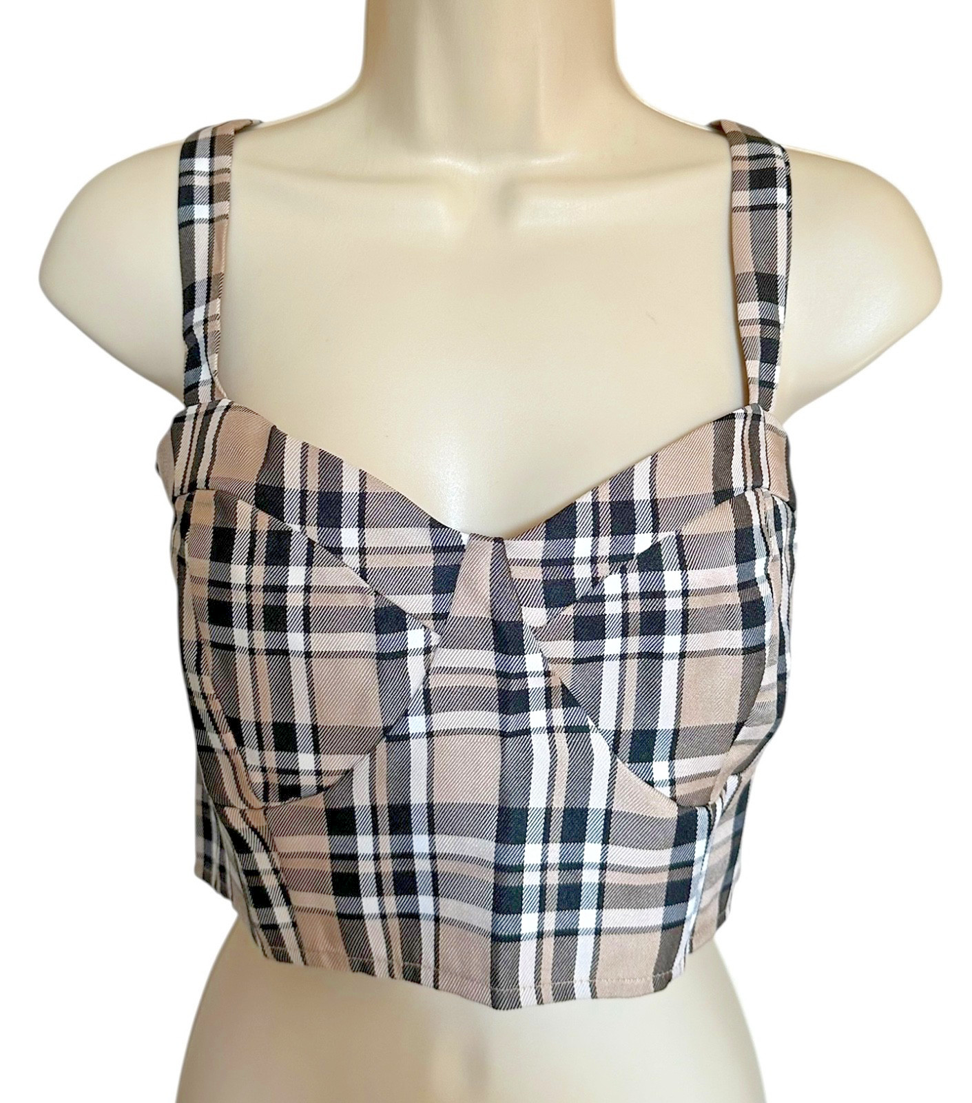 Hesperus Junior’s Plaid Cropped Top Size L Beige Multi Plaid