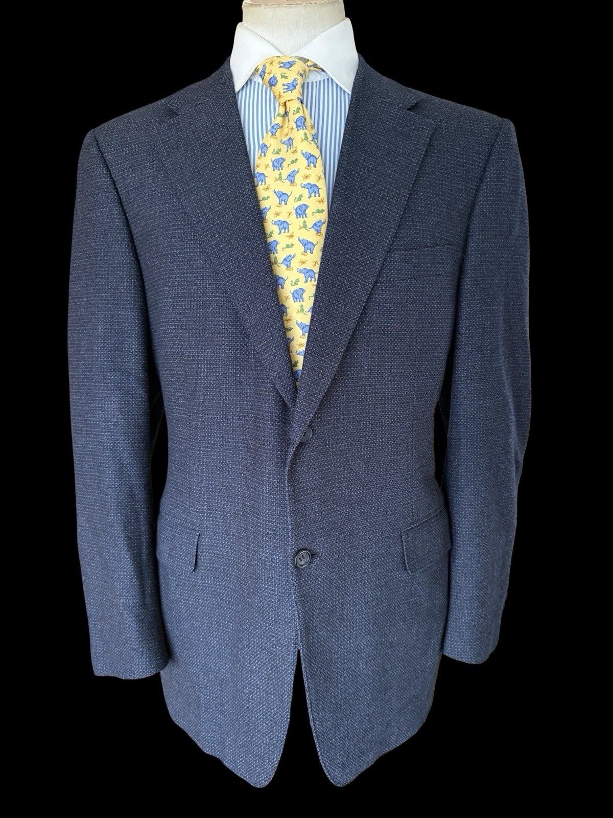 Mens Canali Wool Tweed Sport Coat 42L IT52 Navy Blue Luxury Made In Italy