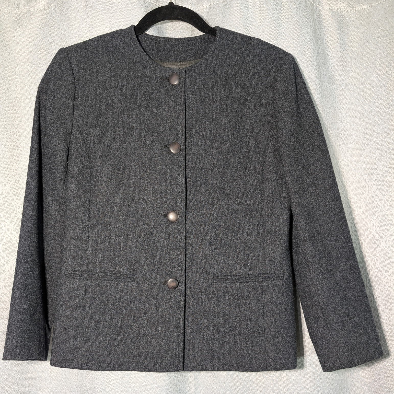 Vintage Pendleton Virgin Wool Jacket Womens Petite 8 Gray Button Front USA
