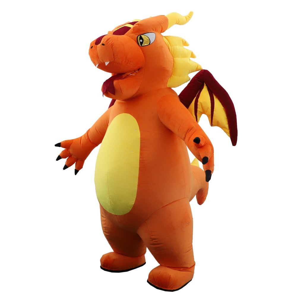 Giant Cartoon Fire Dragon Inflatable Mascot Costume Halloween Outfit Fancy Dress