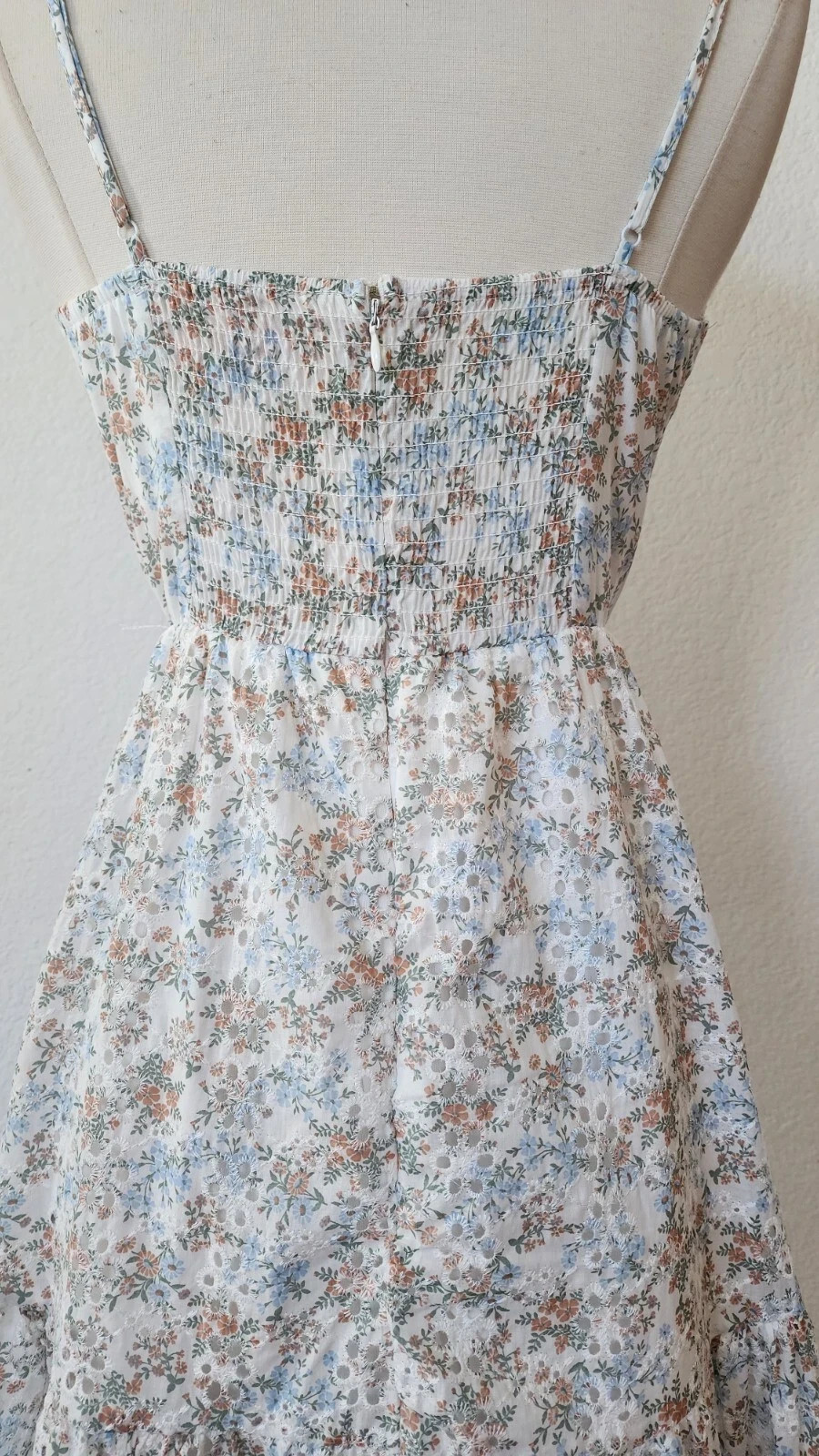 New Anthro Midi Dress Size Small White Floral Eyelet Coquette Cottage Boho Bow
