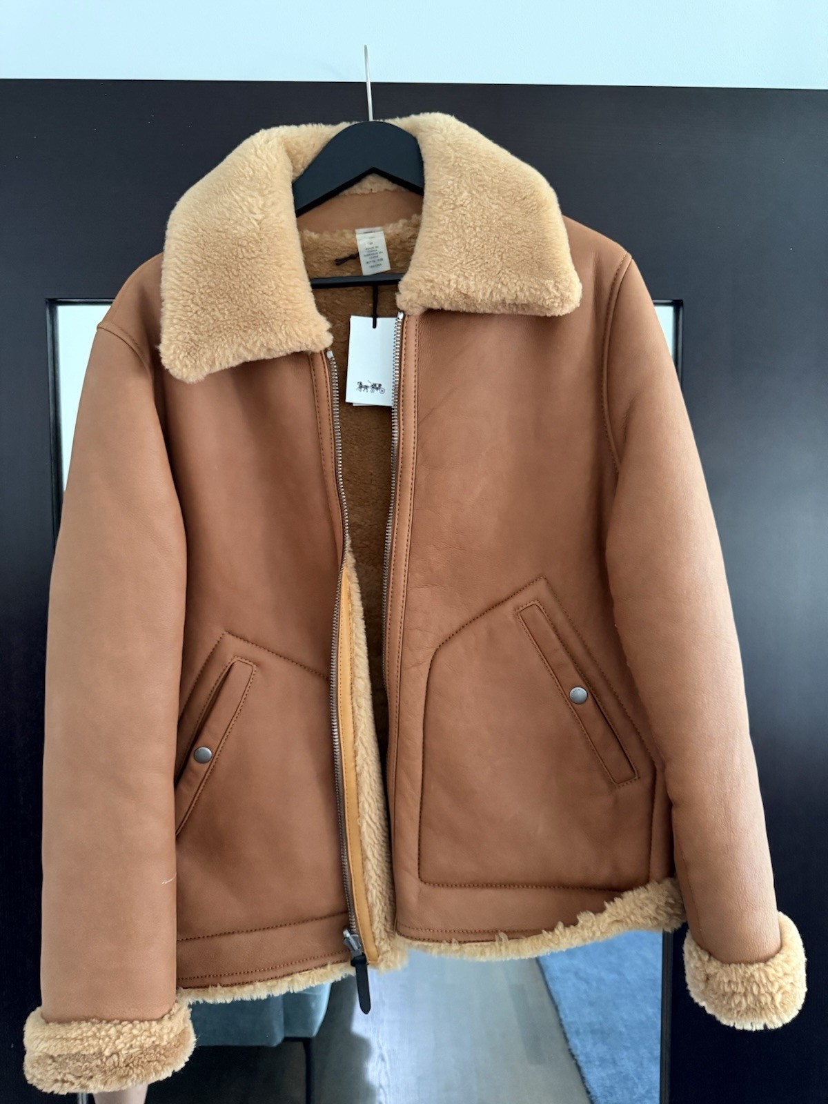 Coach Men’s Brown Shearling Lined Zip Bomber Jacket L 38″