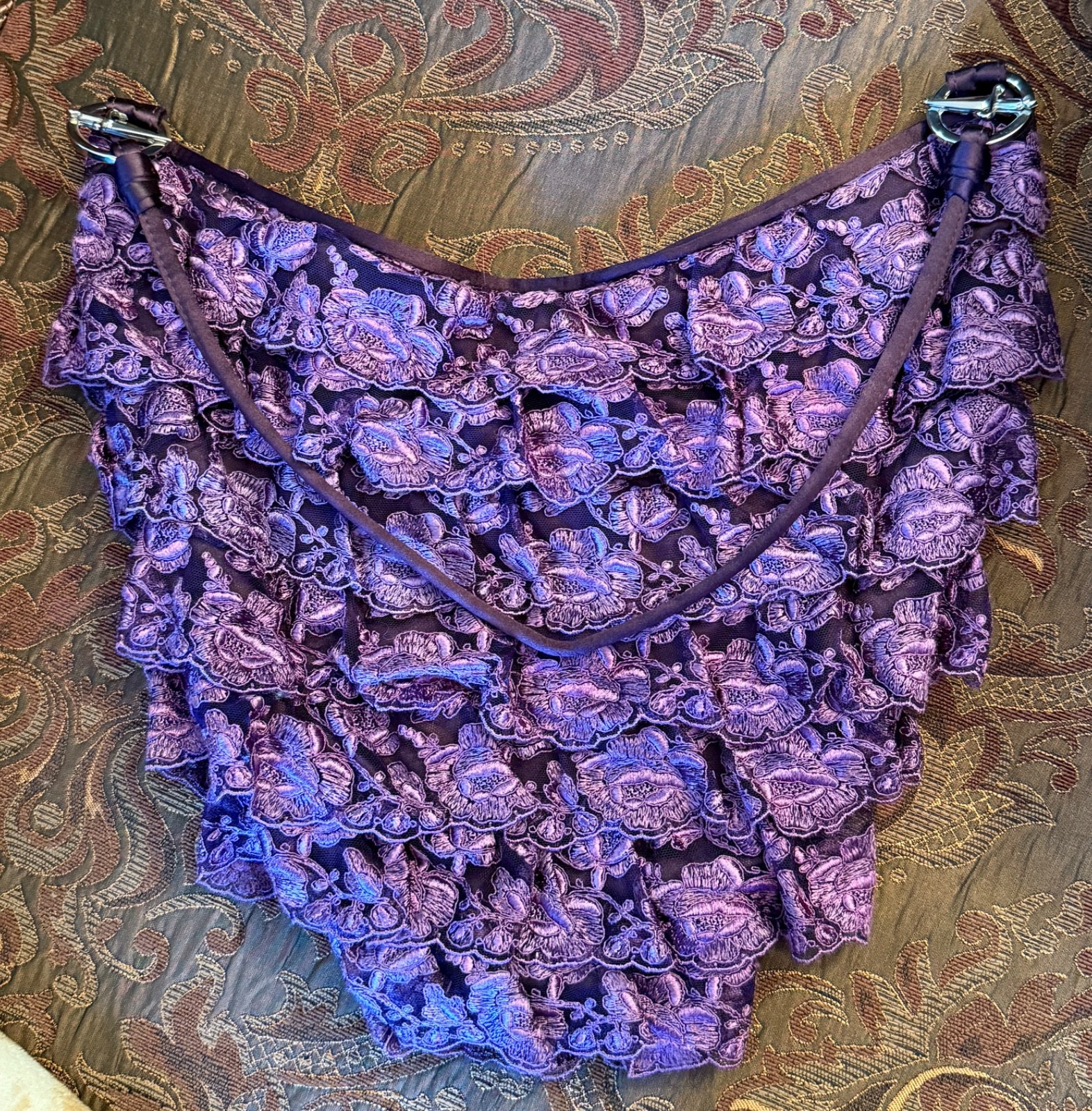 Cesare Paciotti Lady’s Evening Purpur Silk Lace Bag with interior Zipped Packet
