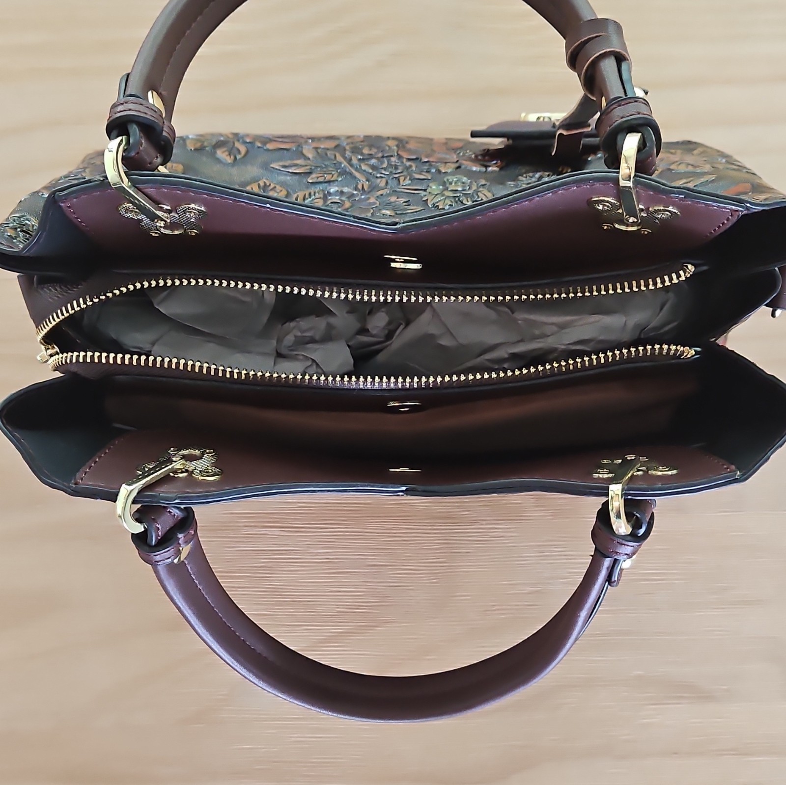 Vintage Style Flower Pattern Handbag, PU Leather Bag, Fashion Crossbody Bag