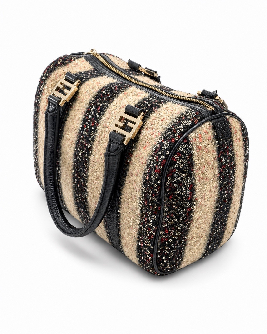 Fendi Boston Bag Black Red Brown Sequin Grained Calfskin (aa072626f7r)