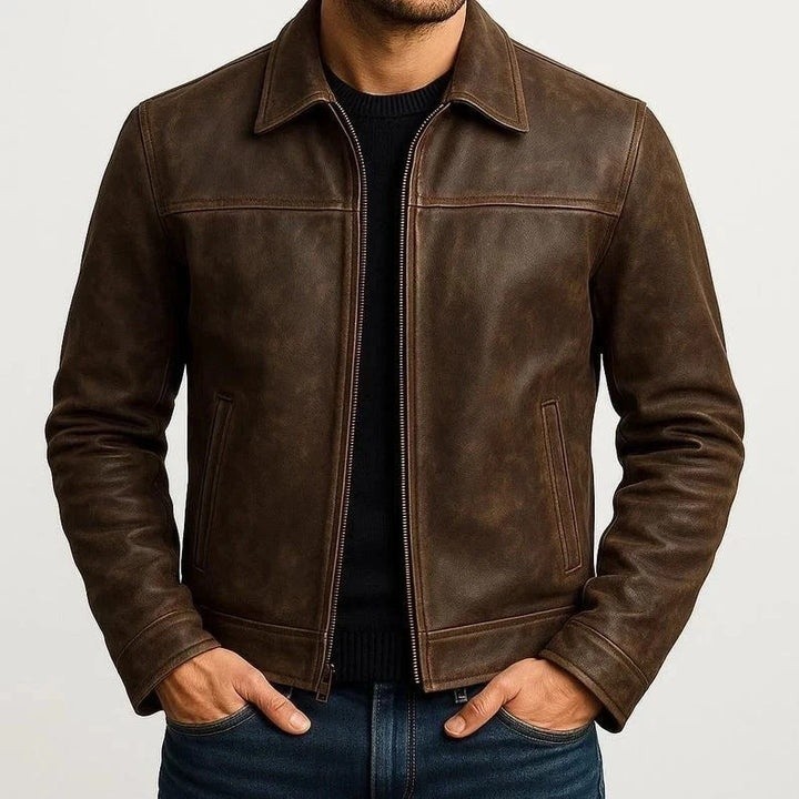 Men’s Brown Handmade Real Cowhide Leather Jacket Motorcycle Biker Racer Jacket