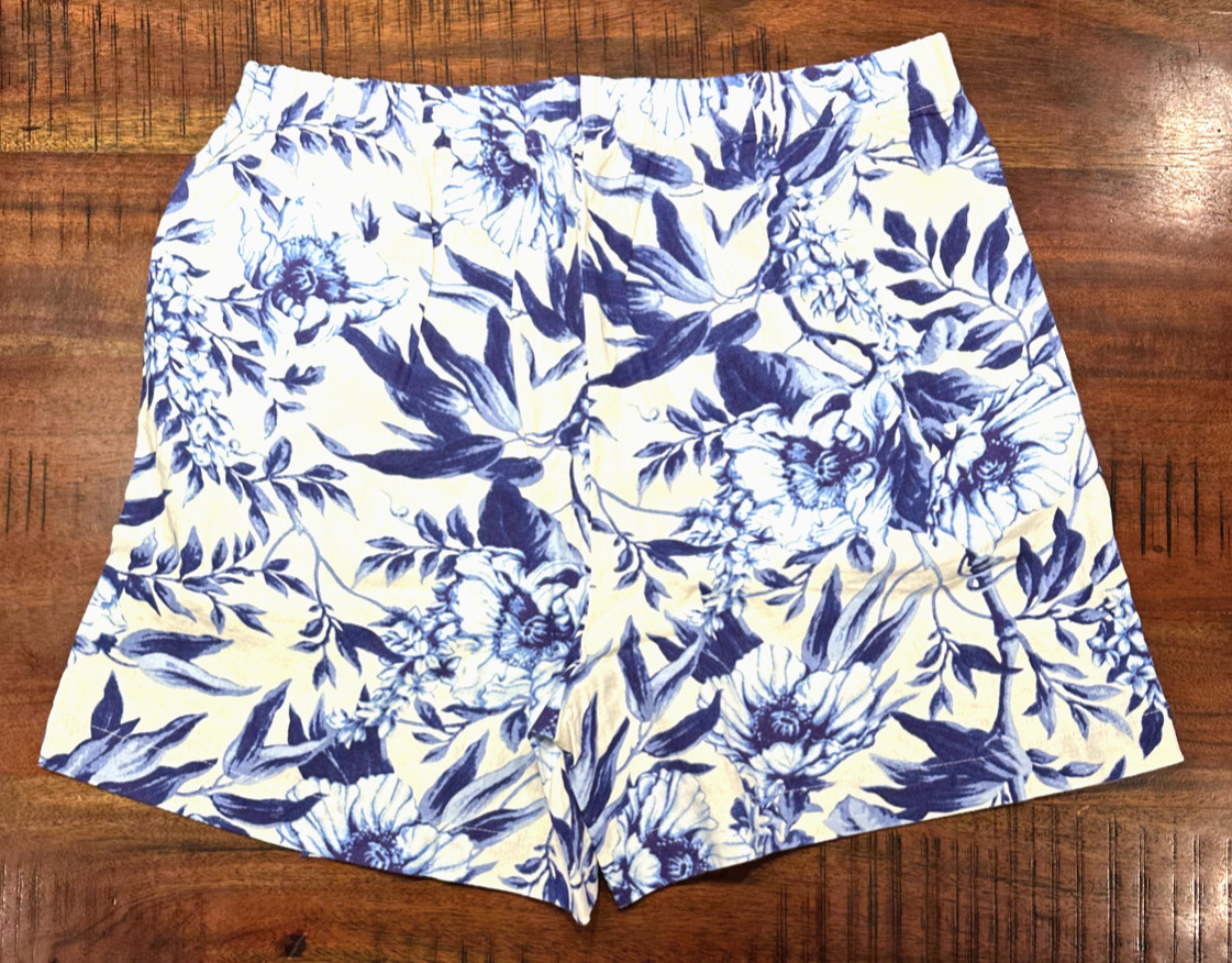 Womens Ellen Tracy Skort Blue Floral Linen Blend Choose Size