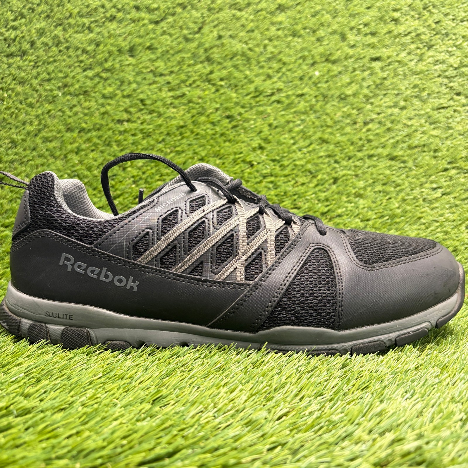Reebok Sublite Mens Size 15 Black Gray Steel Safety Toe Work Shoes Sneakers