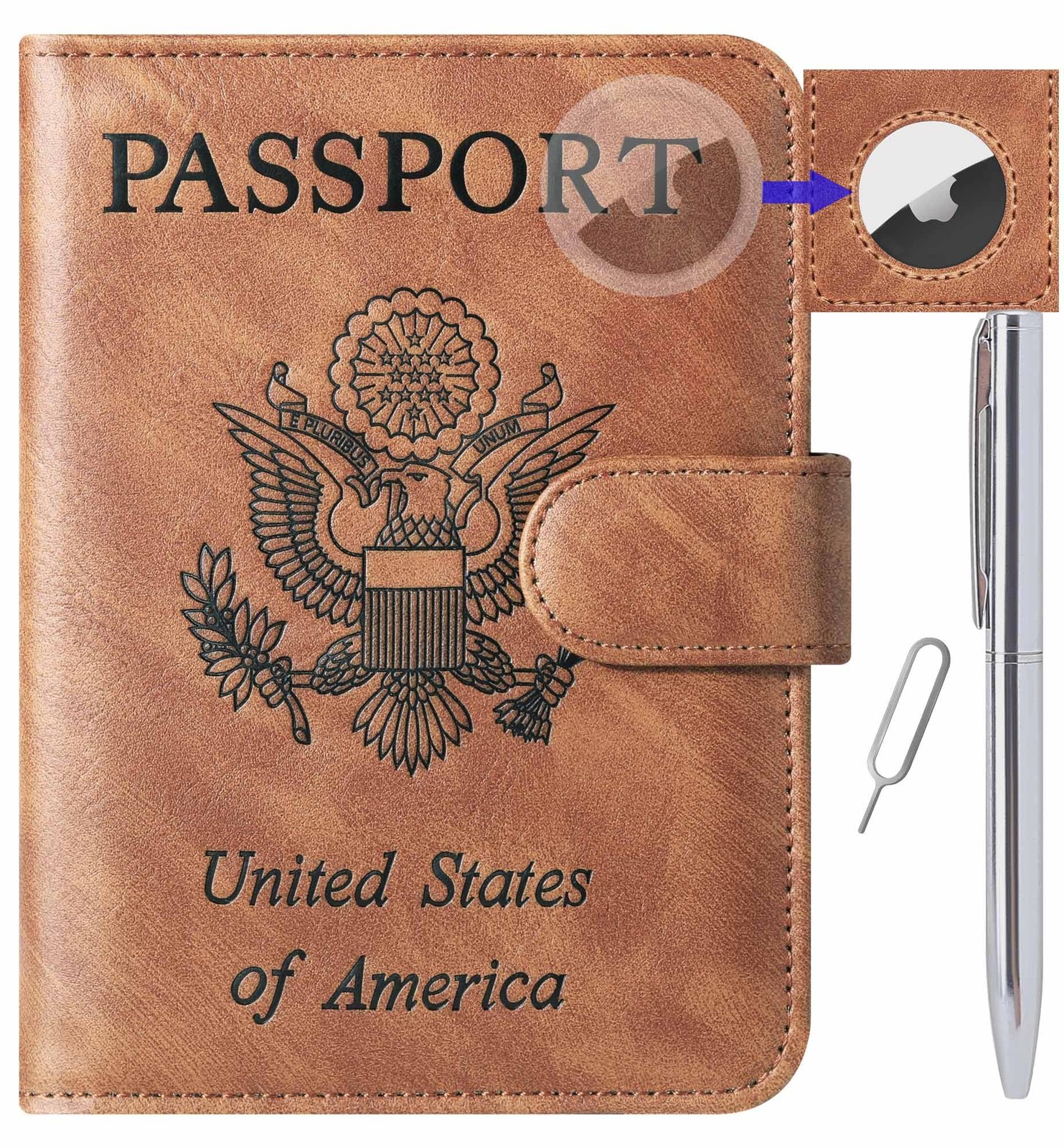 LOHASLIFE Airtag Passport Holder for Travel 0.6 x 4.4 x 5.6 inches, 117#Brown