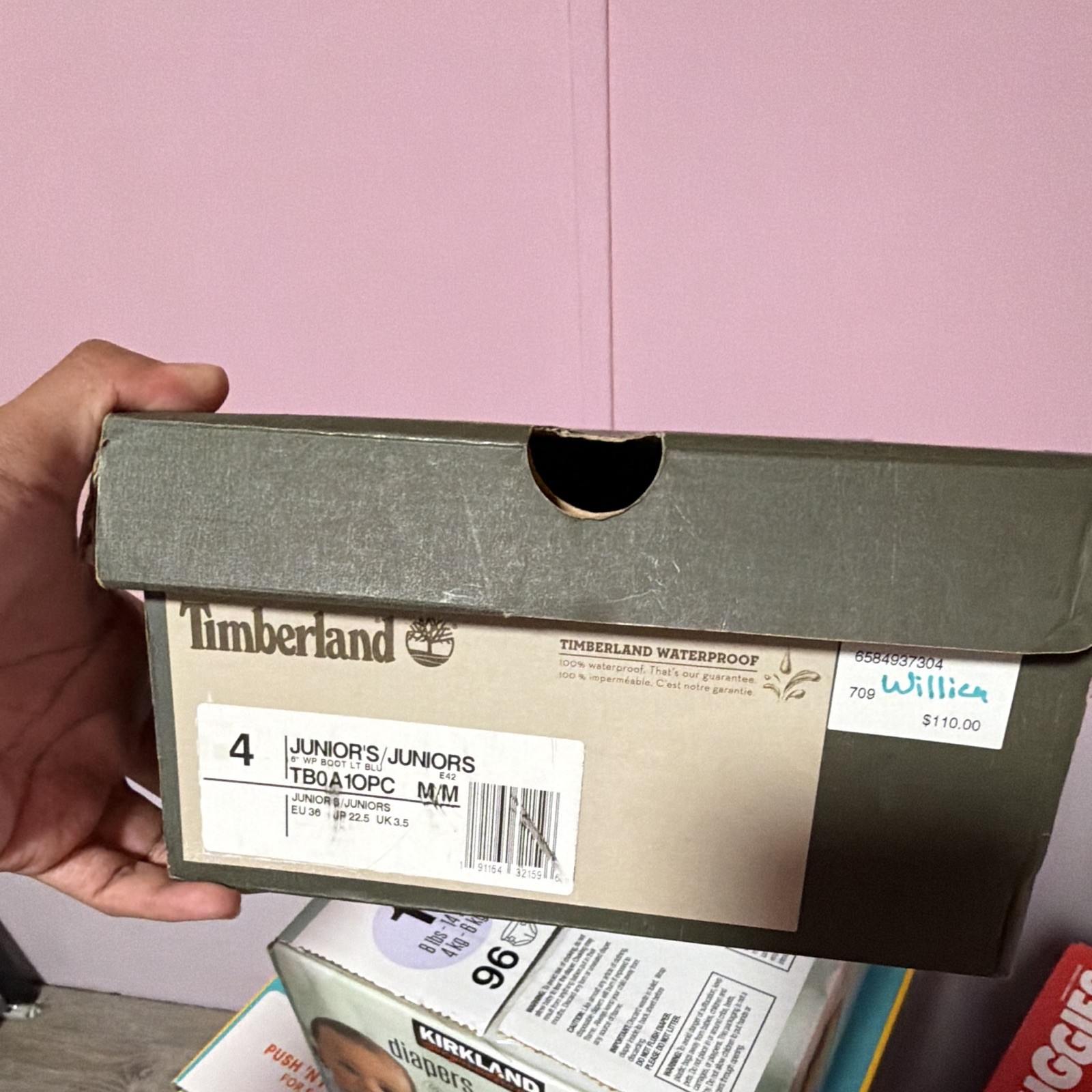 Timberland Waterproof Unisex Kids Ankle Boots 4Y Light Blue Leather Lace-Up