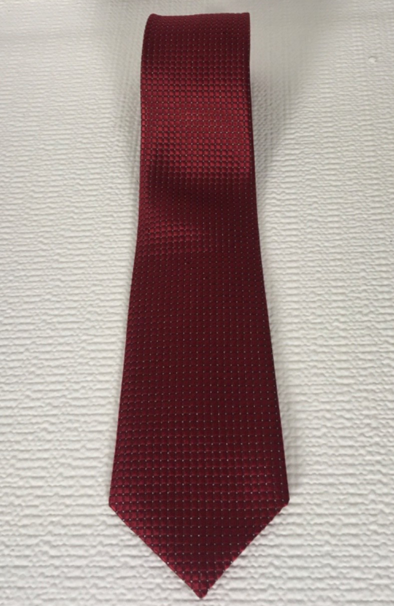 Neck Tie Dark Red with Dark Red Silver Tiny Squares 3.25 inches Wide 55 in Long