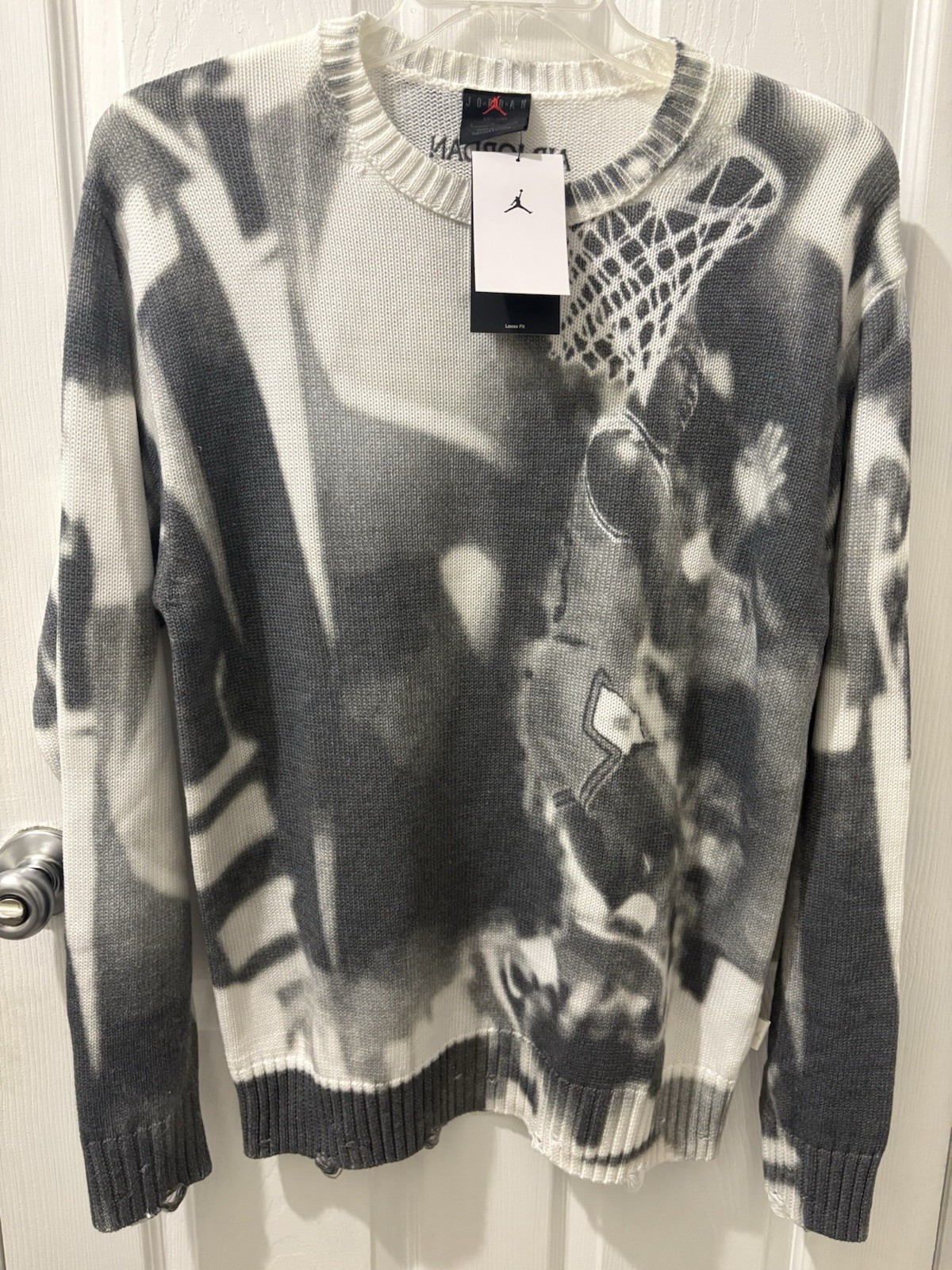 Men XL Air Jordan Nike Pullover Sweater Knit Sail/Gray Loose Fit HQ1635-133