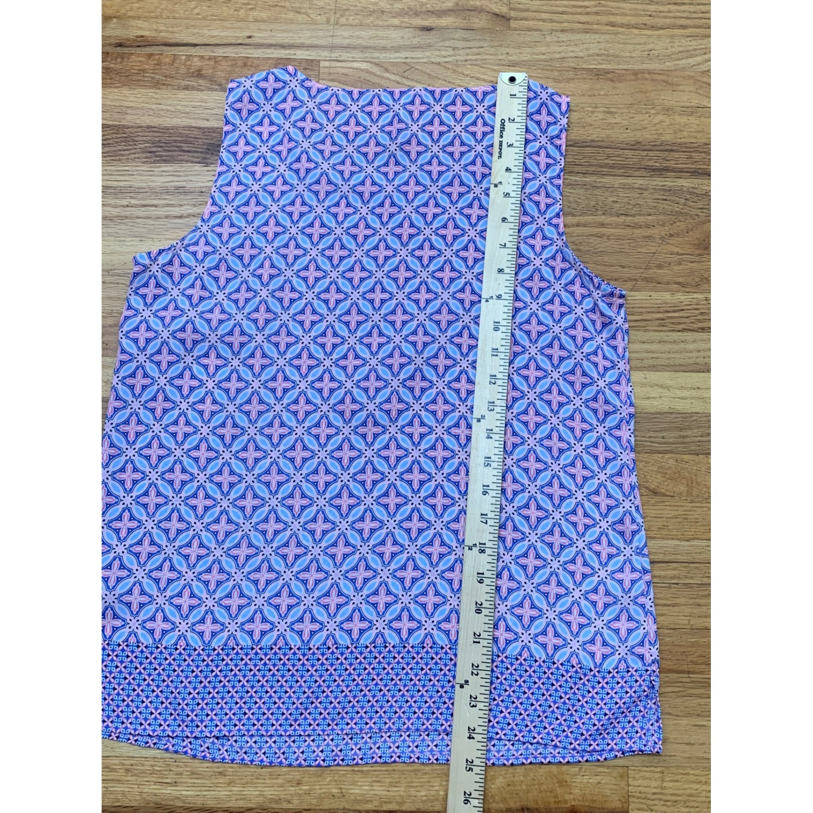 Talbots Petite Blue Pink Geometric Tile Print Sleeveless Shell Blouse SP