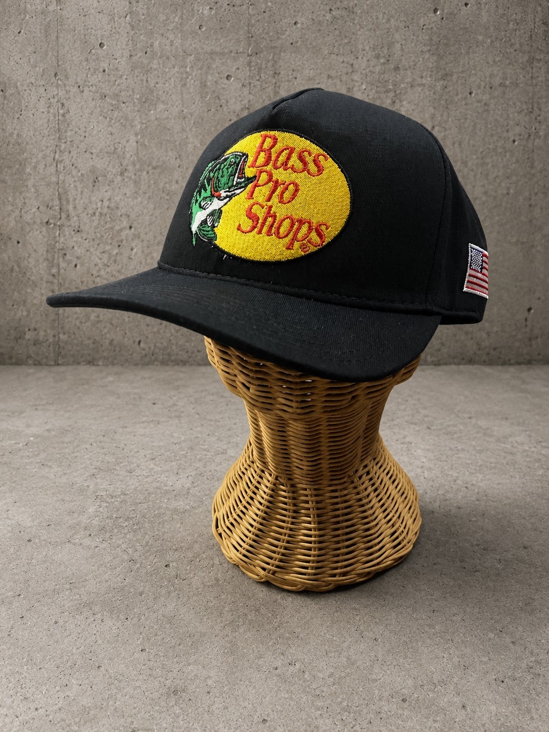Vintage Late 1990s Bass Pro Shops Black Snapback Hat Made in USA Fishing Cap