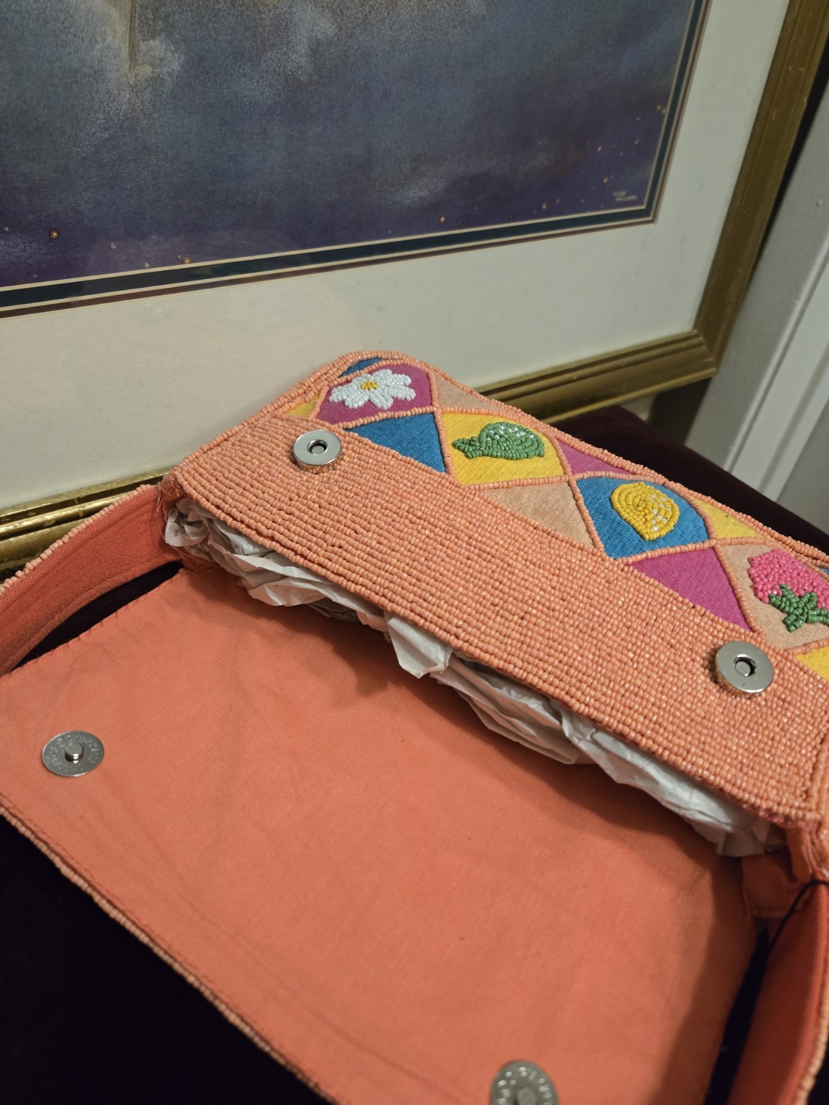 American & Beyond Viral Bright Fruit & Flower Patchwork Beaded Shoulder Bag New