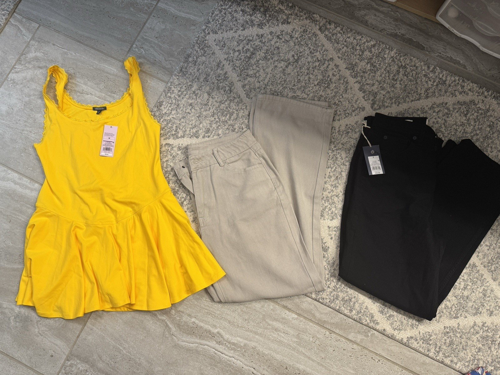Universal Thread Baby Girl Size 6 3pc Lot Yellow Dress, Beige Pants, Black Jeans