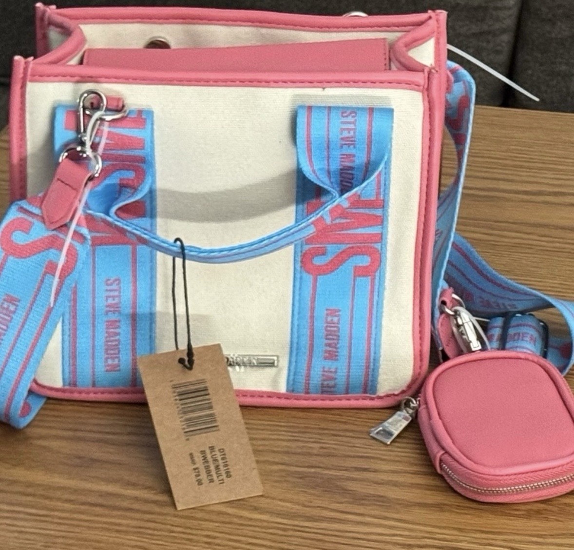 STEVE MADDEN Women’s BWEBBER Purse Bag Crossbody Ivory Pink Blue NWT!