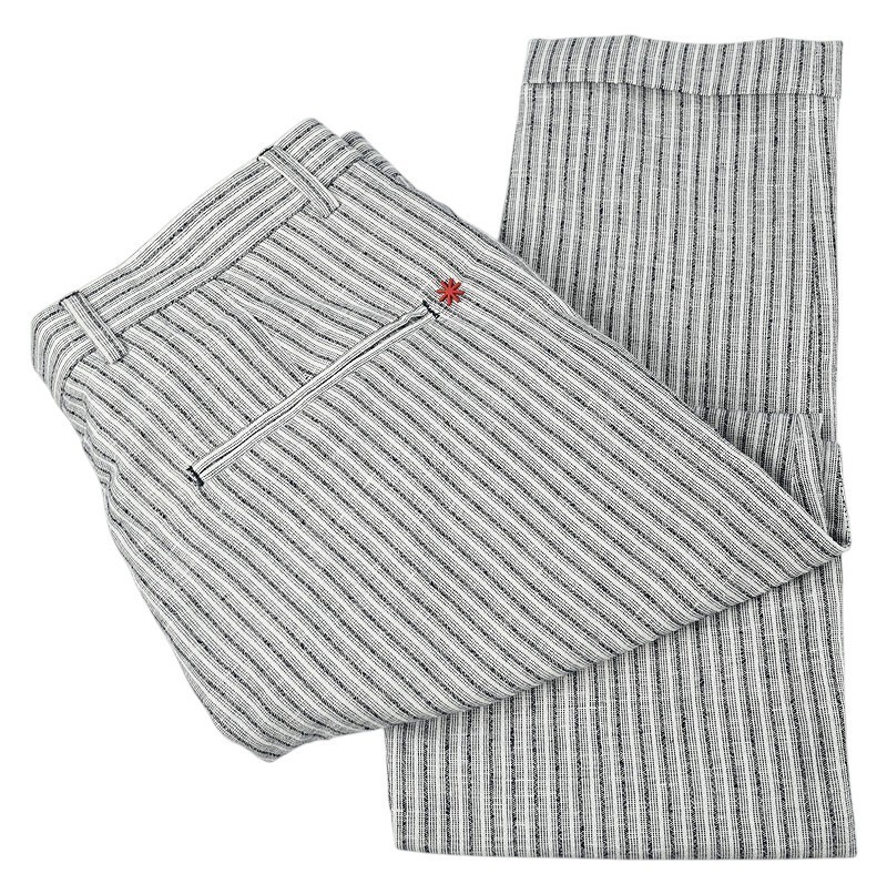 MANUEL RITZ Navy Striped Slim Fit Linen Blend Single Pleat Pants IT 48 US 32 NWT