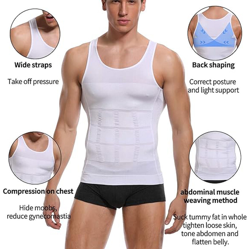 MENS SLIMMING BODY SHAPER BELLY CHEST COMPRESSION VEST GIRDLE SHIRTS TANK TOP US