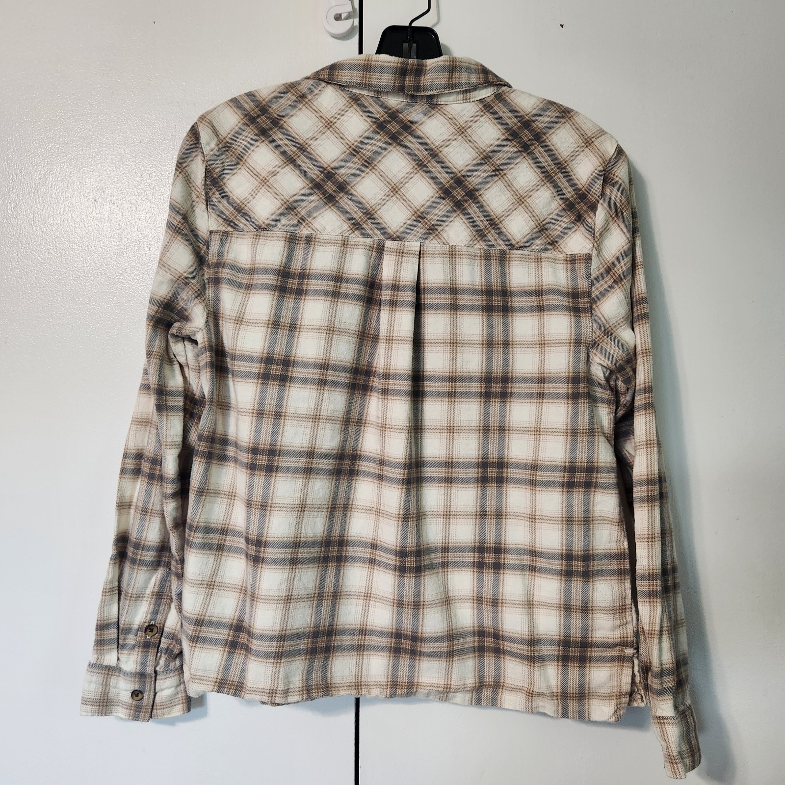 Dip Women’s Beige Brown Tan Plaid Flannel Button Up Shirt Organic Cotton Size M