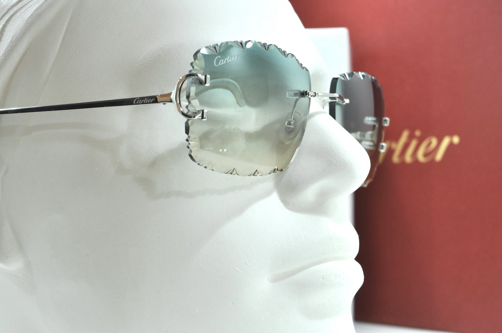 Cartier rimless sunglasses piccadilly glasses Diamond Cut BIG C silver Frame