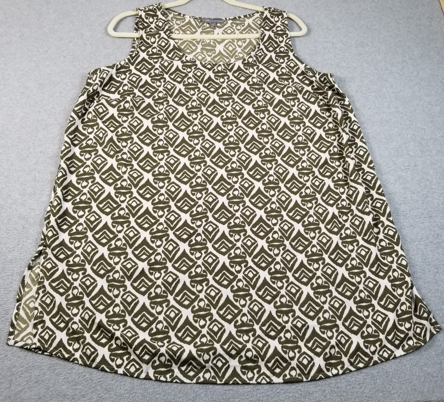 JESSICA LONDON Tank Top Women 16W Plus Green White Geometric Abstract Sleeveless