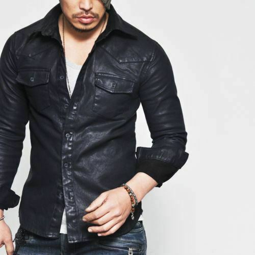 New Men’s Genuine Lambskin Leather Shirt Basic Vintage Jacket Biker Slim Fit