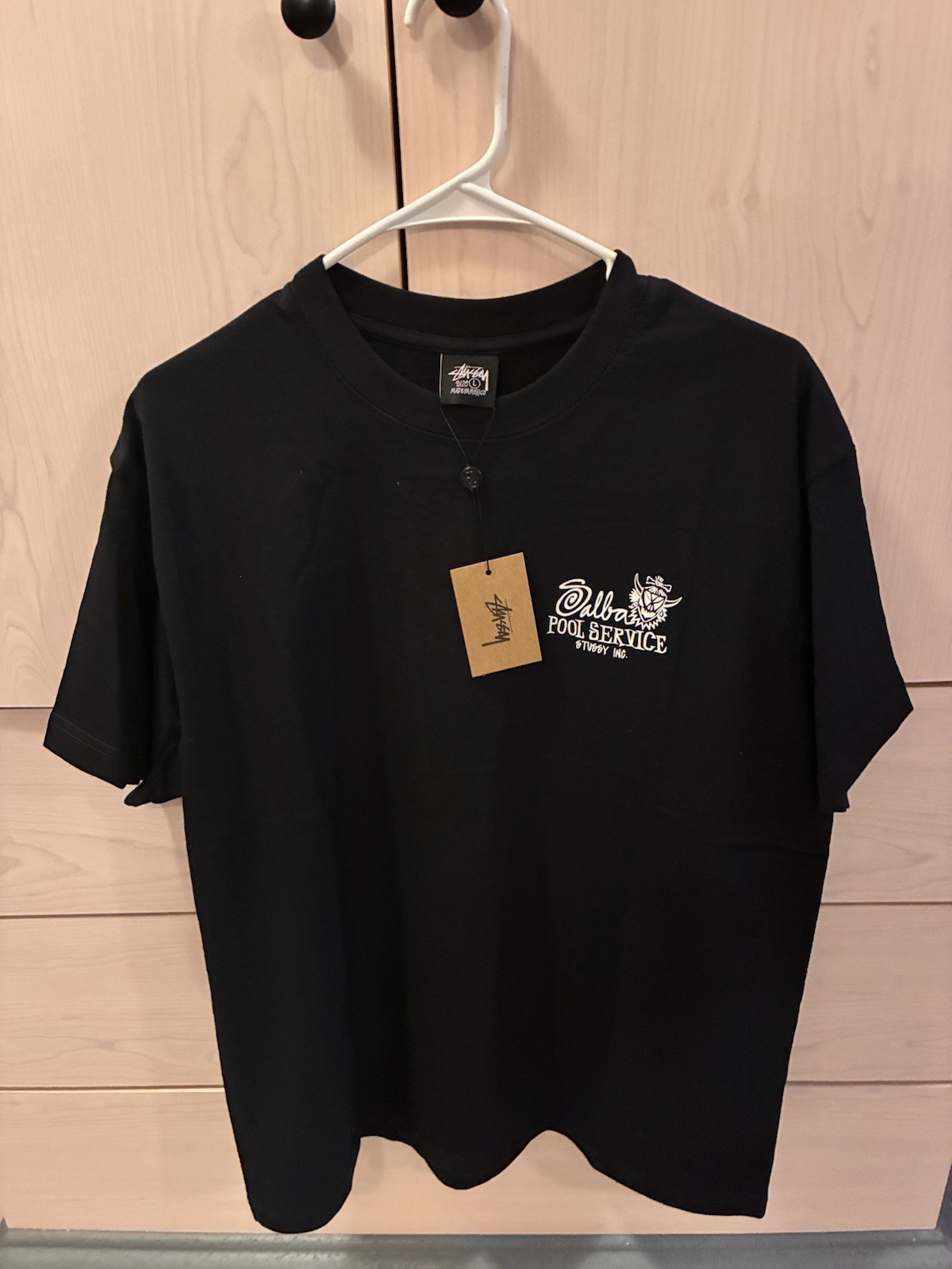 Stussy Men’s L Black Salbas Pool Service Crew Neck Tee Authentic w bag
