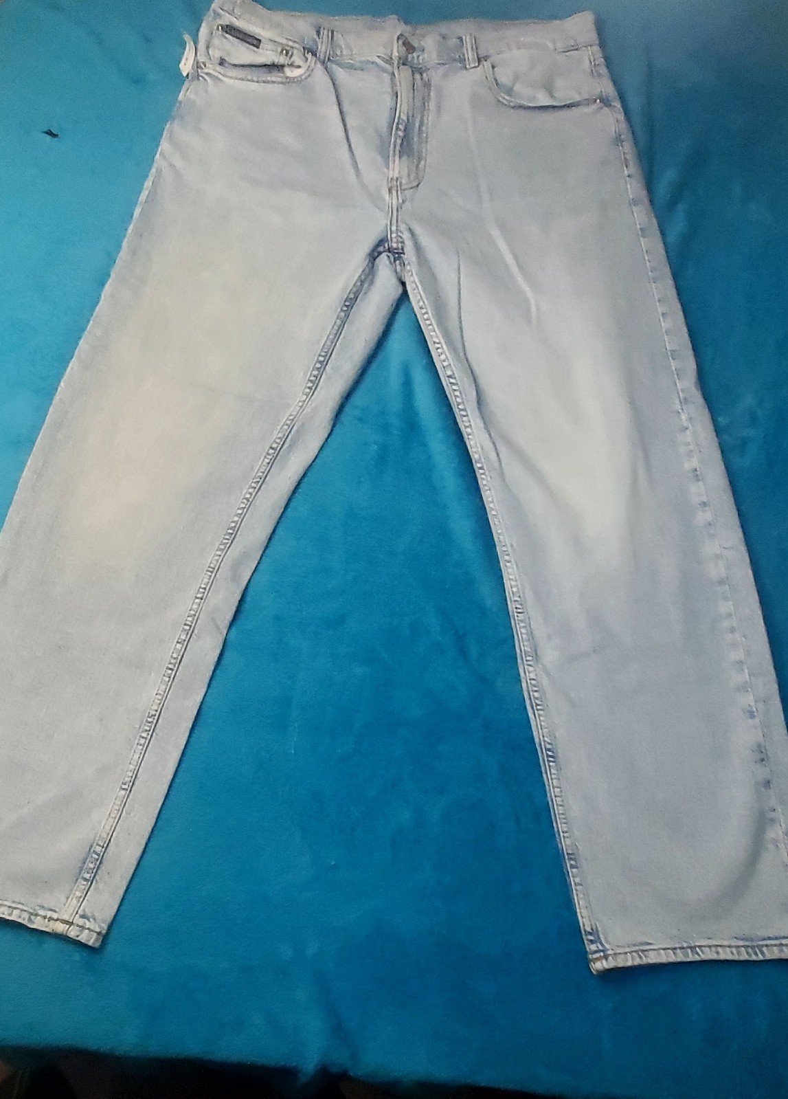 Vintage Mens Calvin Klein W36 L32 Light blue Relaxed Straight Leg jeans GOOD