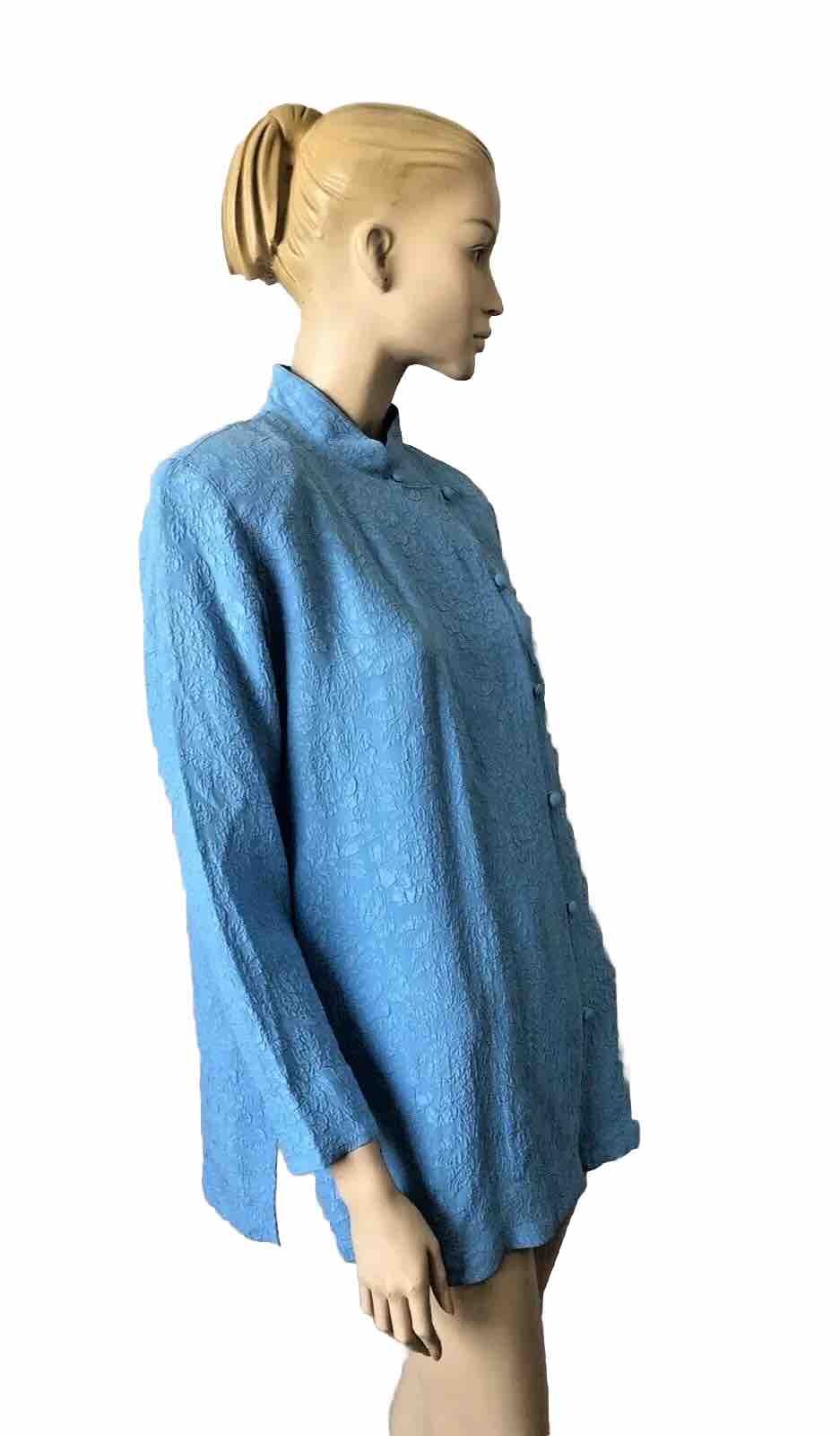 NWOT YI LIN TEXTURED BLUE TEXTURED SILK ASIAN STYLE BUTTON UP TUNIC SIZE S/M