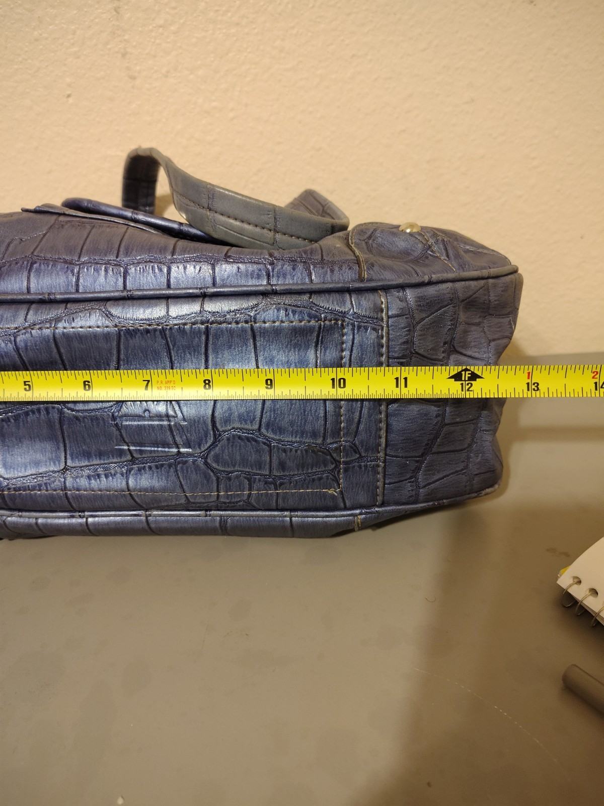 Kathy VanZeeland Metallic Silver Croc-Embossed Handbag with Crest Emblem