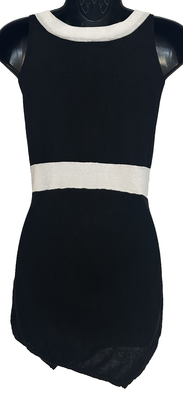 Venus Misses S Sleeveless Mini Sweater Dress Black White Pullover Knit Chic