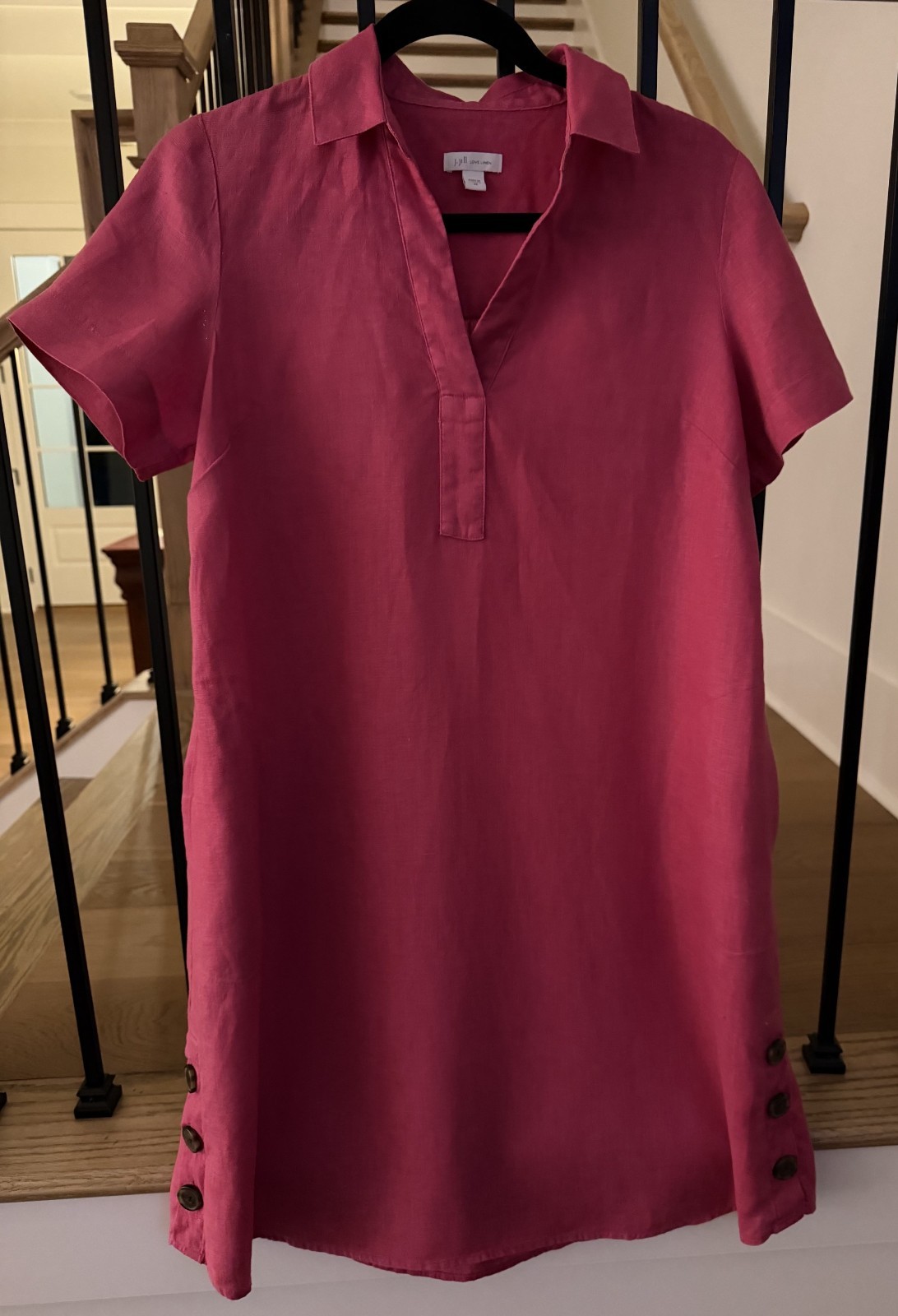 JJill Love Linen Pink Dress with Button Accent – XS