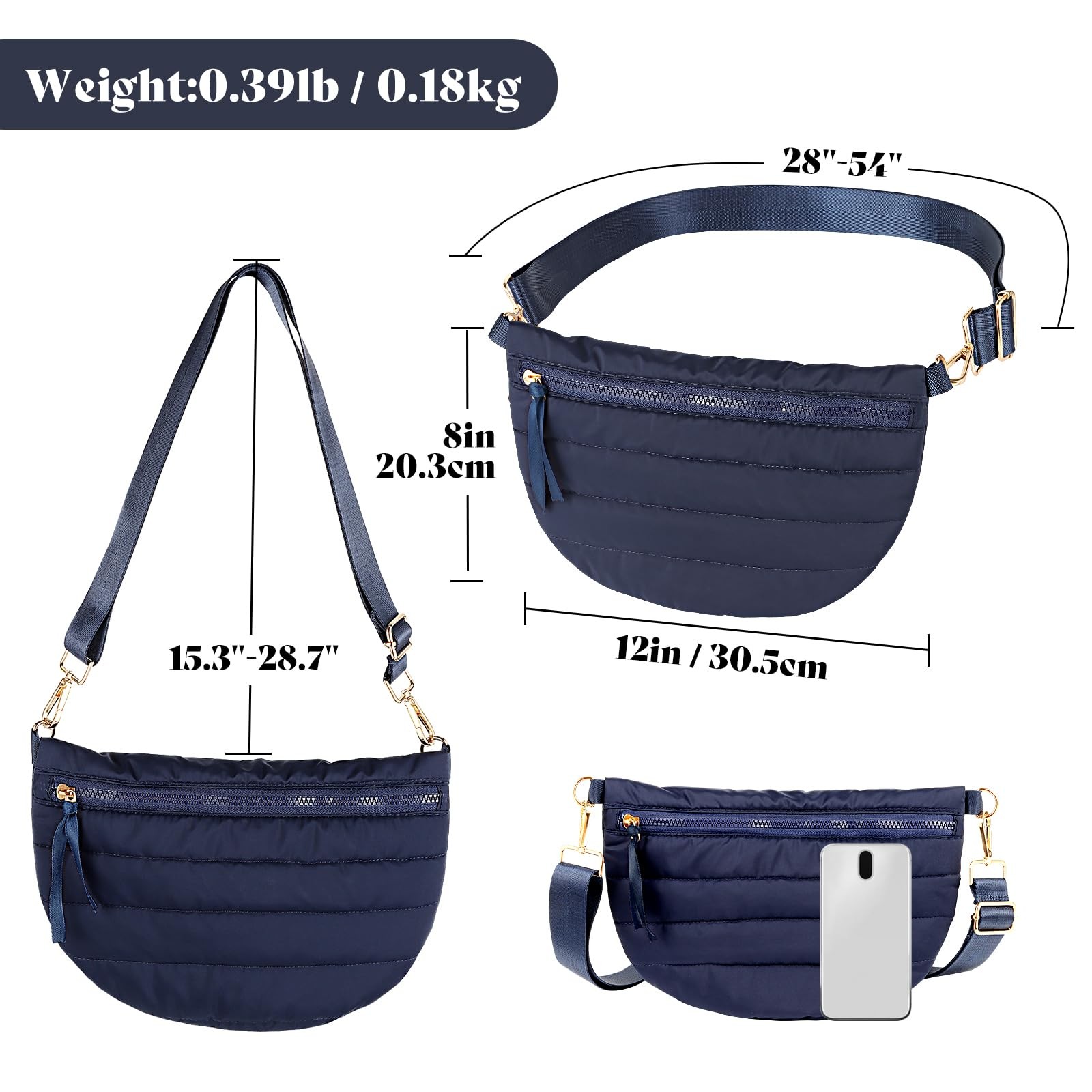 Dealkion Quilted Crossbody Bags for 12 inches x 8 x 0.6 inches, Navy
