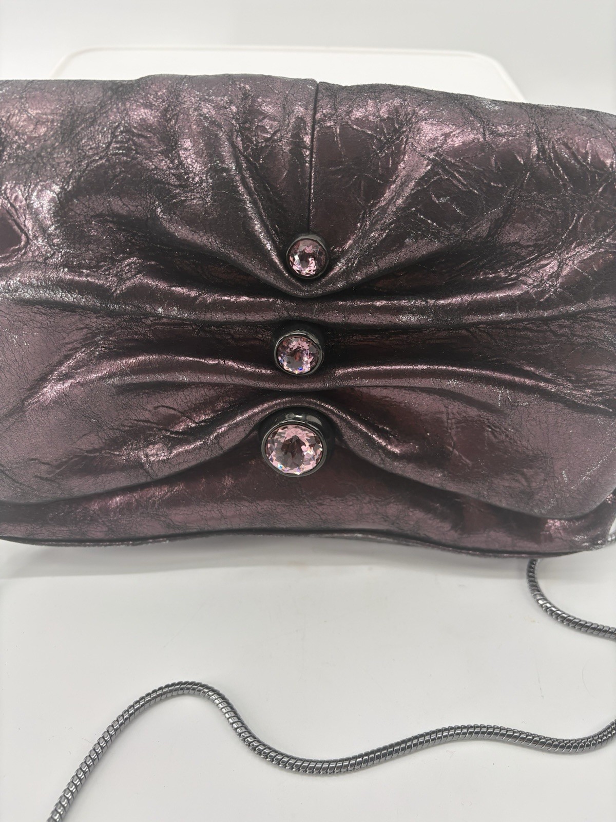 Alexis Bittar Ruched Crystal Crossbody Bag Dark Plum Leather Swarovski NWOT