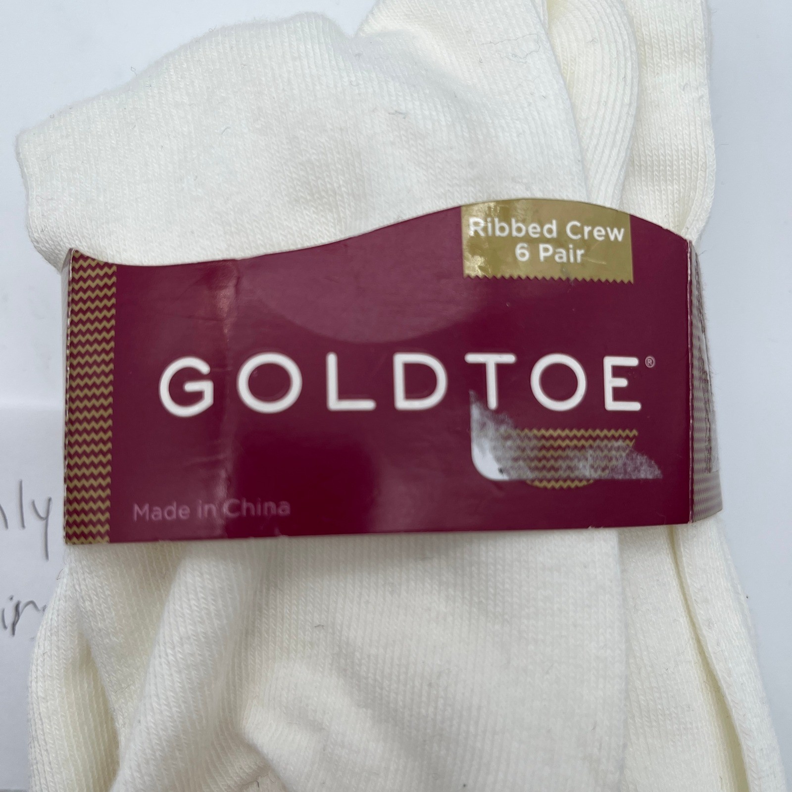 Goldtoe Socks Womens 9-11 White Ribbed Crew 4 Pairs Cotton Blend 4585