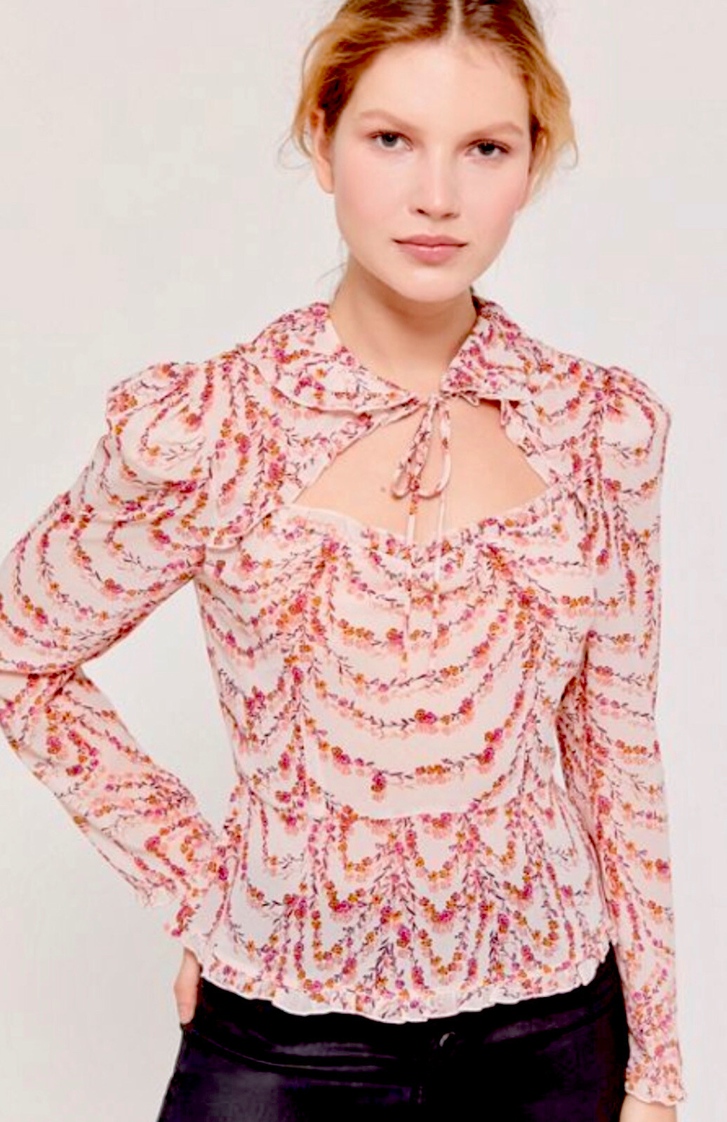NWT $295 Divine Heritage x Urban Outfitters Collared Peplum L Pink Puff Shoulder