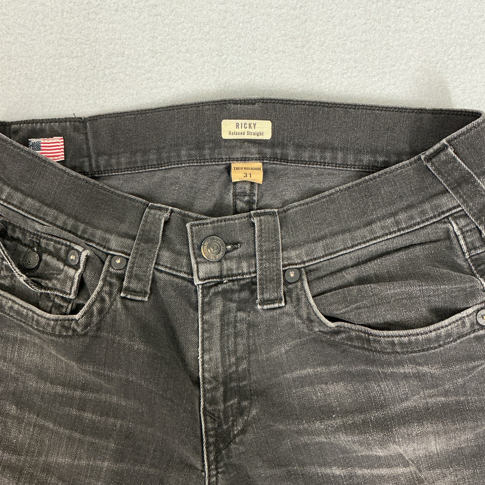 True Religion Black Jeans Men’s size 31 x 32 Ricky with Flaps (0036)