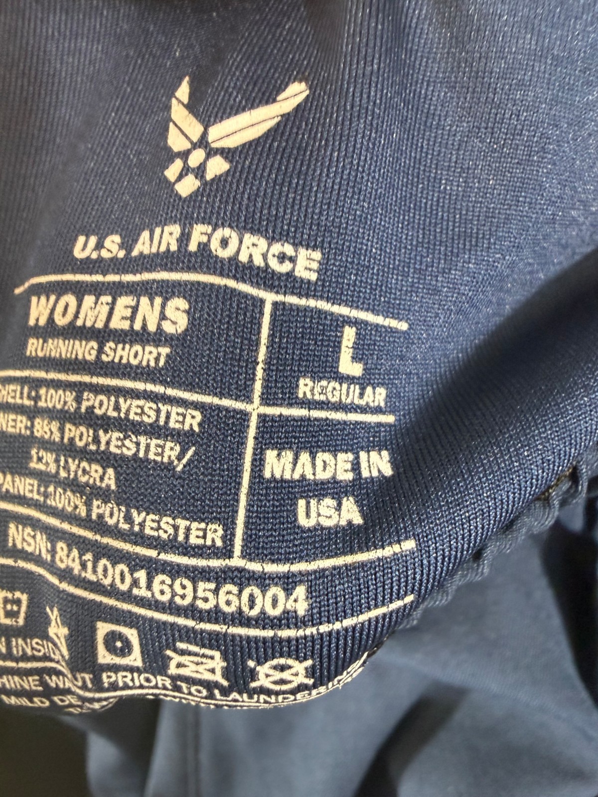 U.S. Air Force PT Running Shorts Womens L Blue Reflective Liner USA Made NWT