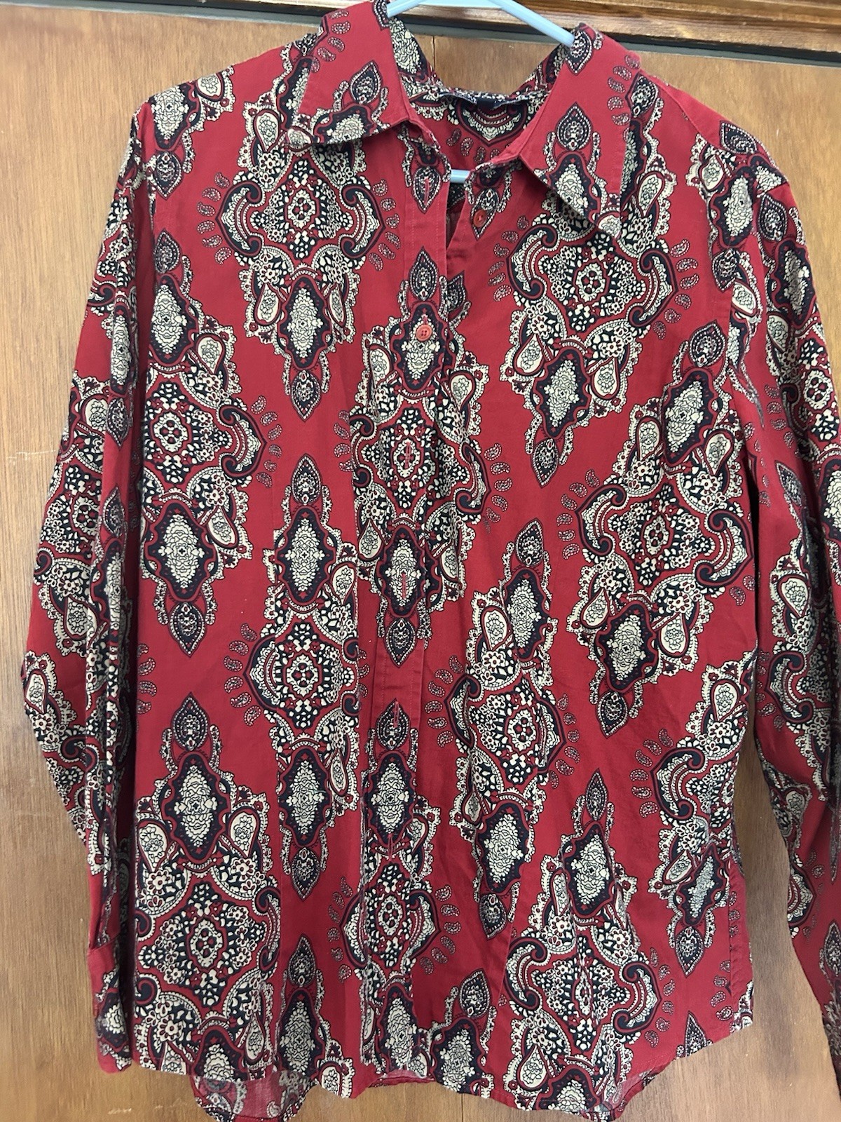 Jones New York Women’s Paisley Print Long Sleeve Blouse, Size Large, Stretch