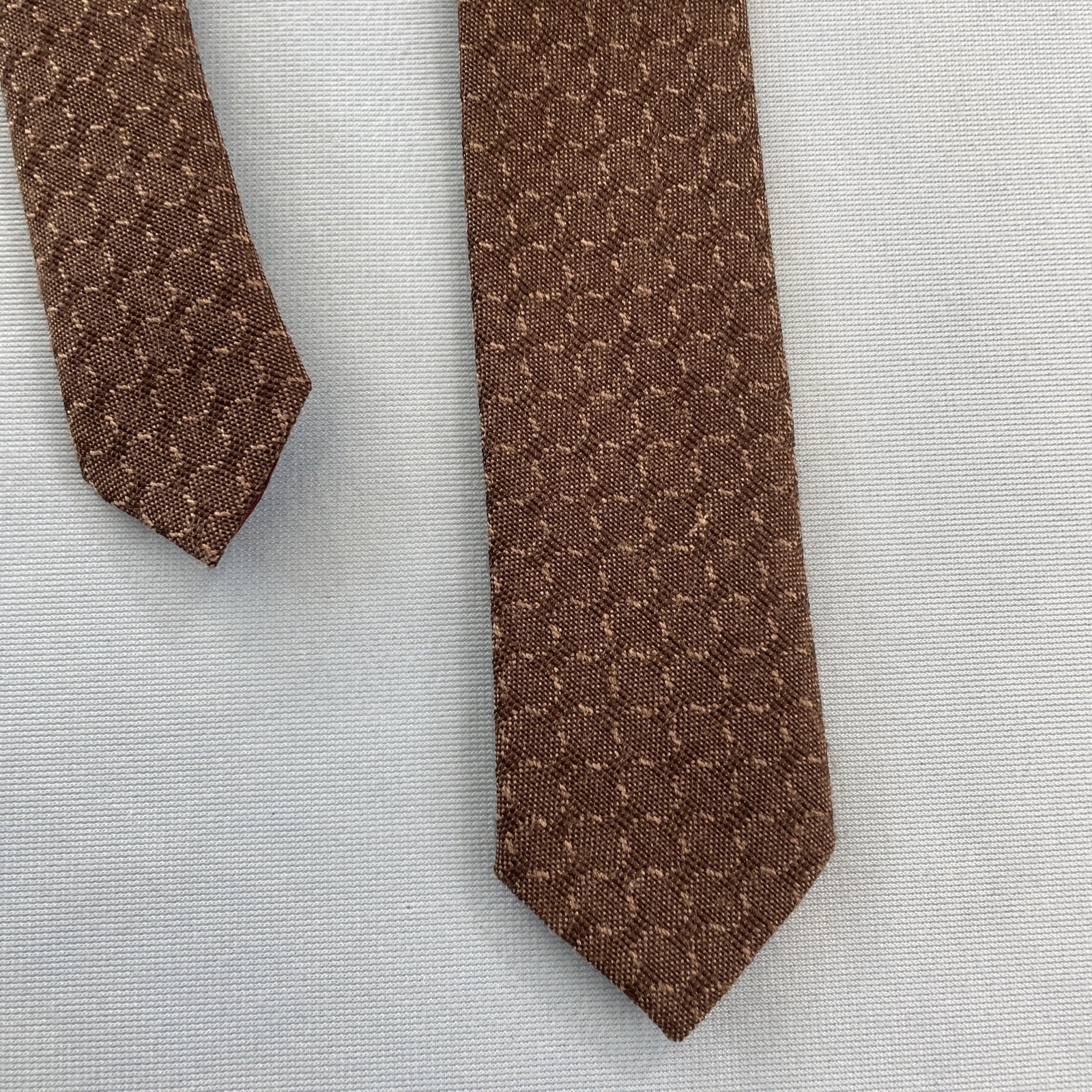 Vtg 60s Tie Wool Cotton Necktie Brown Woven MCM Deco Texture Cloth Cravat 2×53