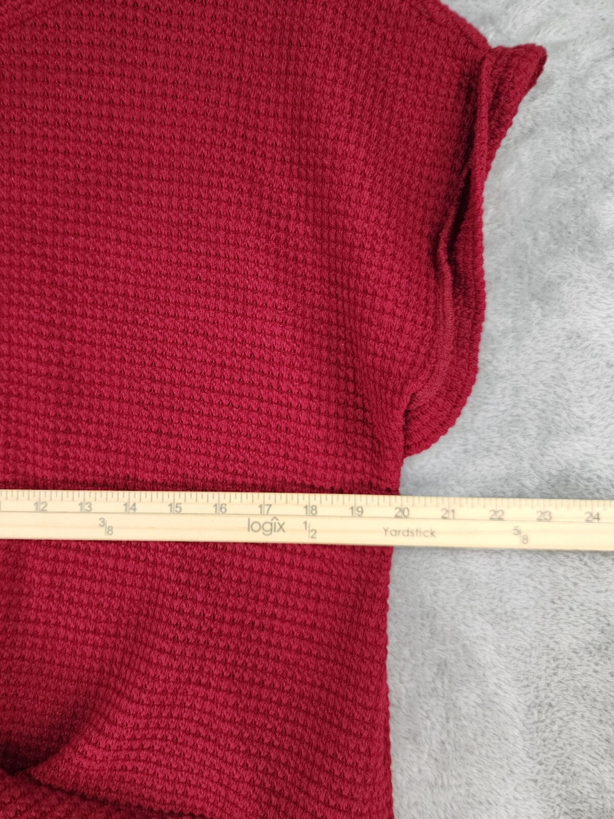 Womens Shirt Large Maroon Knit Cross Wrap Hem Batwing Short Sleeve Casual Top