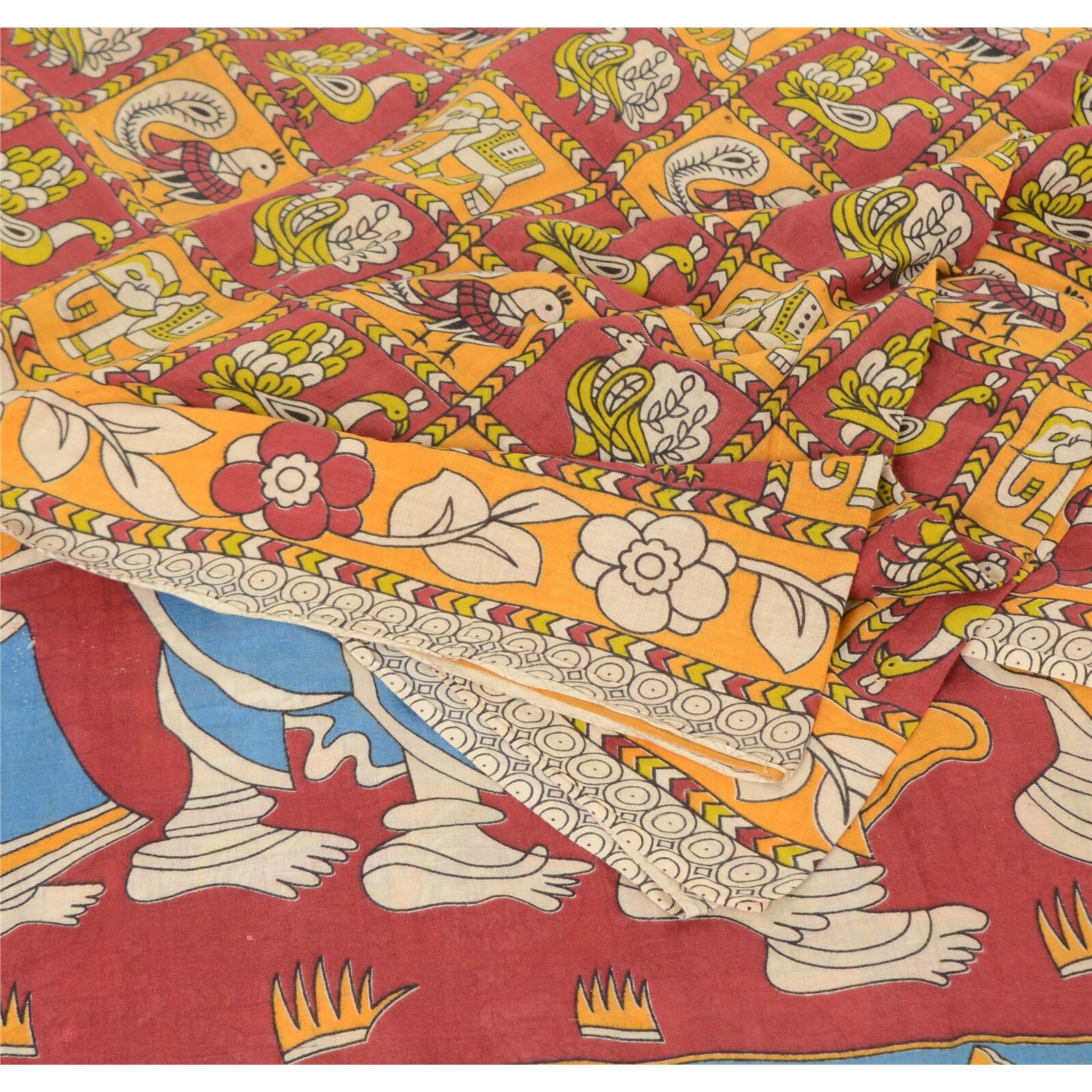 Sanskriti Vintage Sarees Pure Cotton Pattachitra Block Printed Sari Craft Fabric