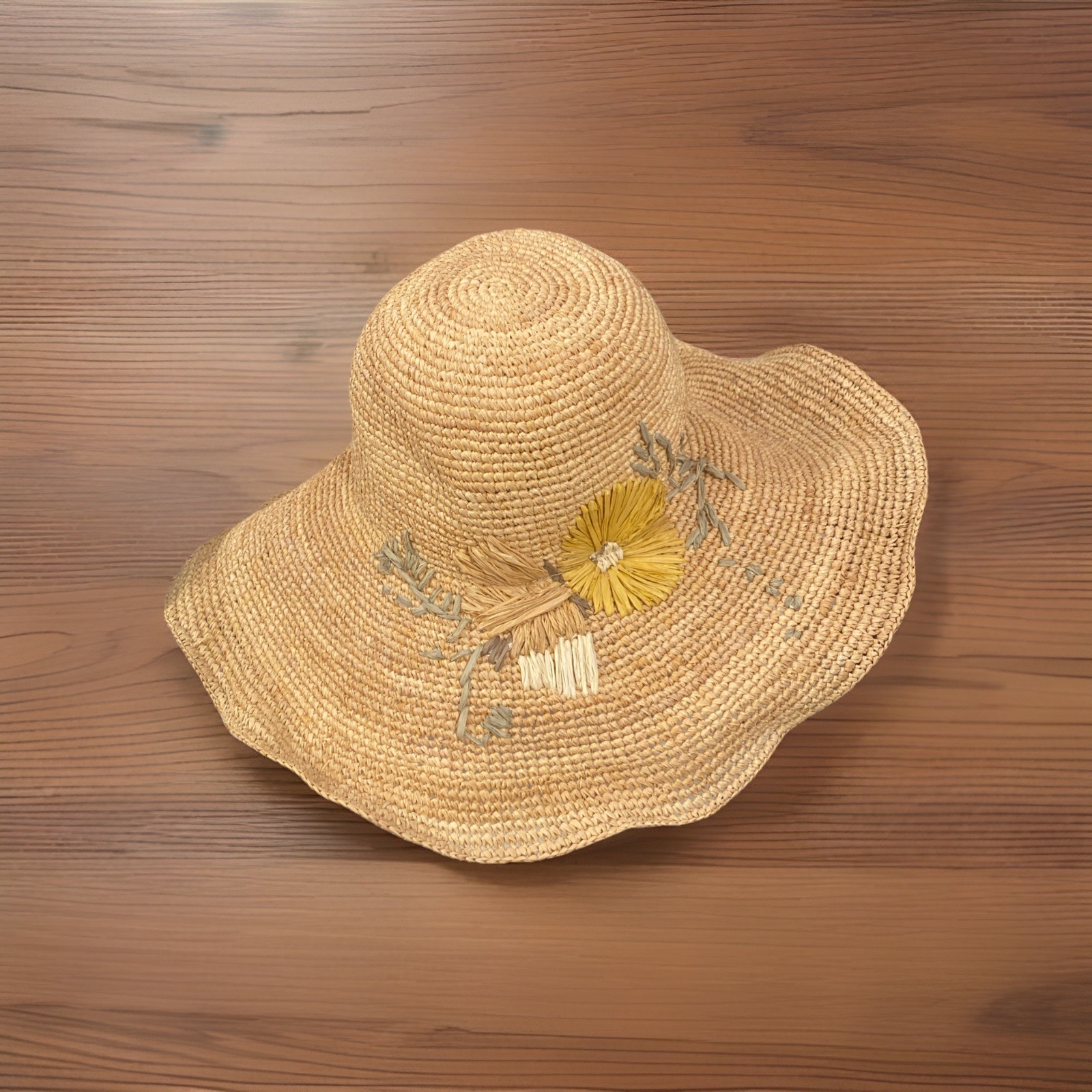 Flora Bella Panama 18″ Wide Brim Raffia Paper Beach Hat NWT